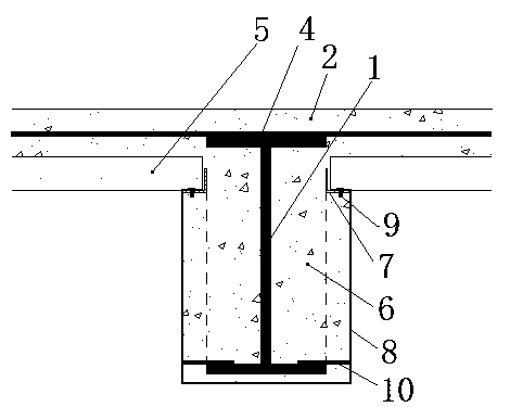 Rustproof construction process of steel structure building using structural steel beams coated with steel beam permanent formwork pouring concrete