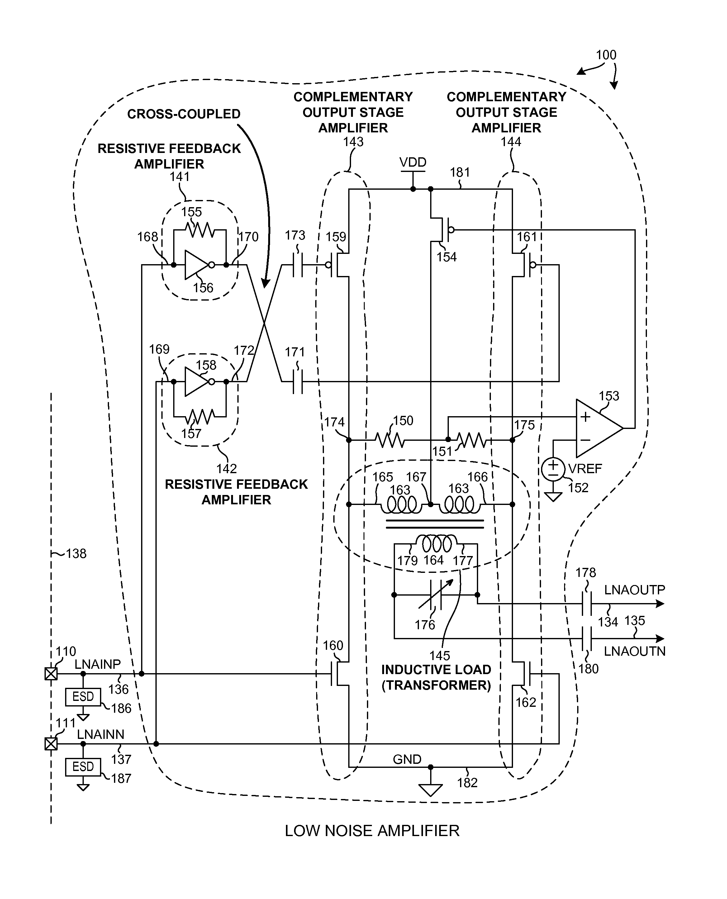 Noise-canceling for differential amplifiers requiring no external matching