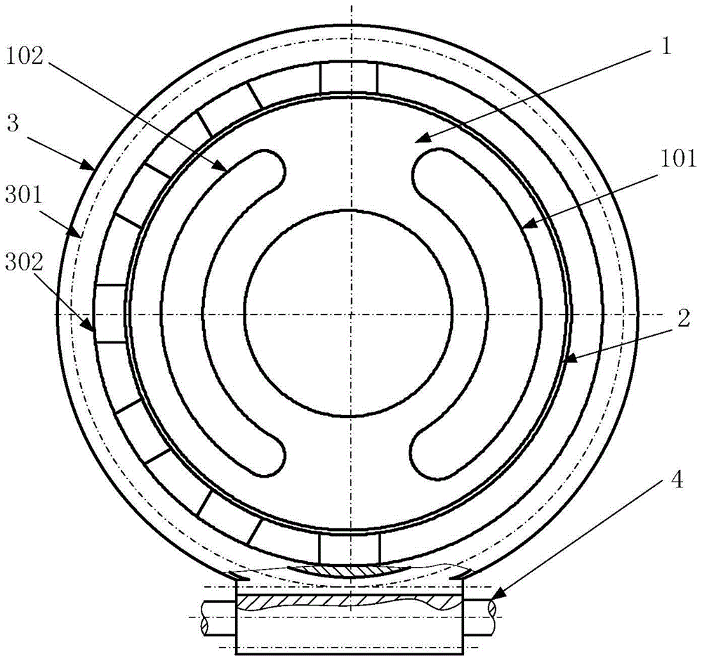 A rotatable split axial piston pump distribution plate with an outer seal