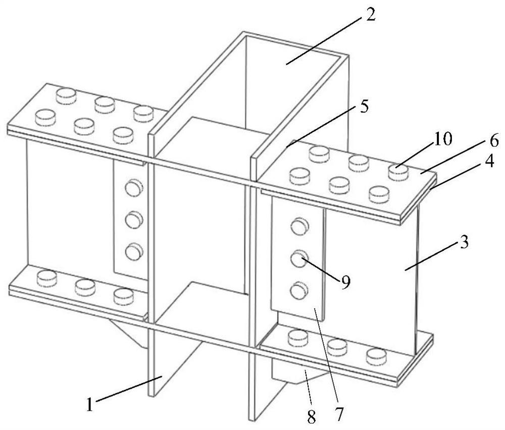 Steel beam bolting joint structure of horizontal cross-core plate type concrete-filled steel tubular column