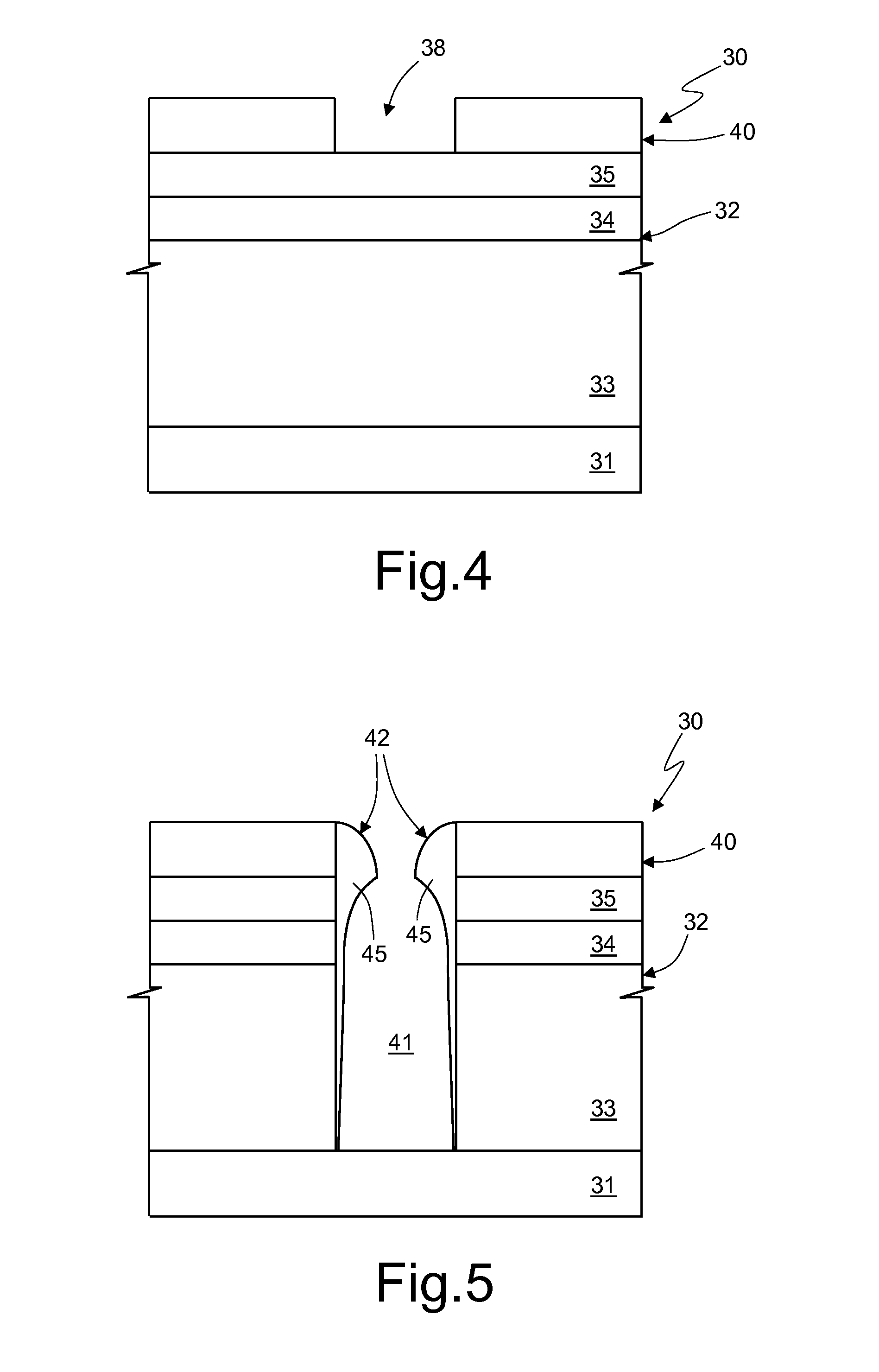 Process for manufacturing a semiconductor device comprising an empty trench structure and semiconductor device manufactured thereby