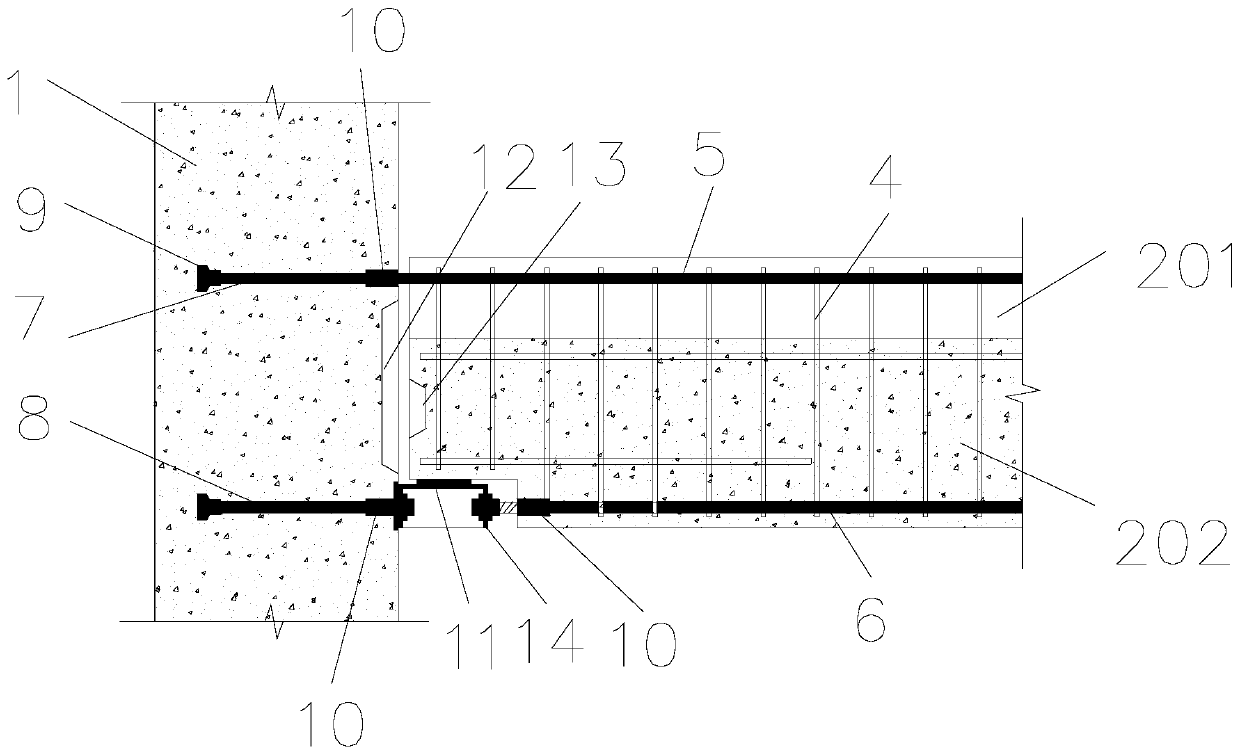 Connecting structure of prefabricated column and superposed beam as well as construction method of connecting structure