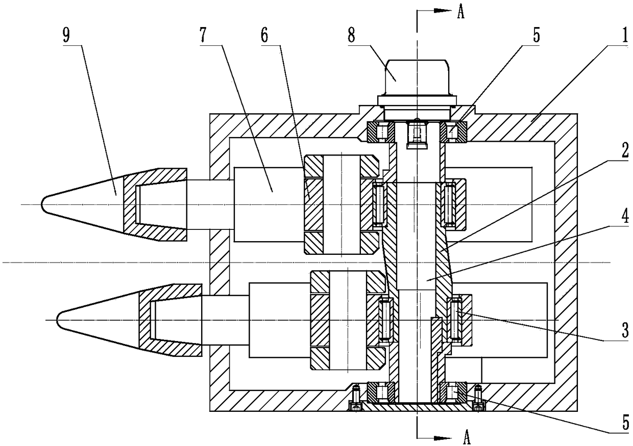 Cam sleeve power shaft-driven hollow cam sleeve impact box for implementing method for driving rotation of hollow cam sleeve by cam sleeve power shaft