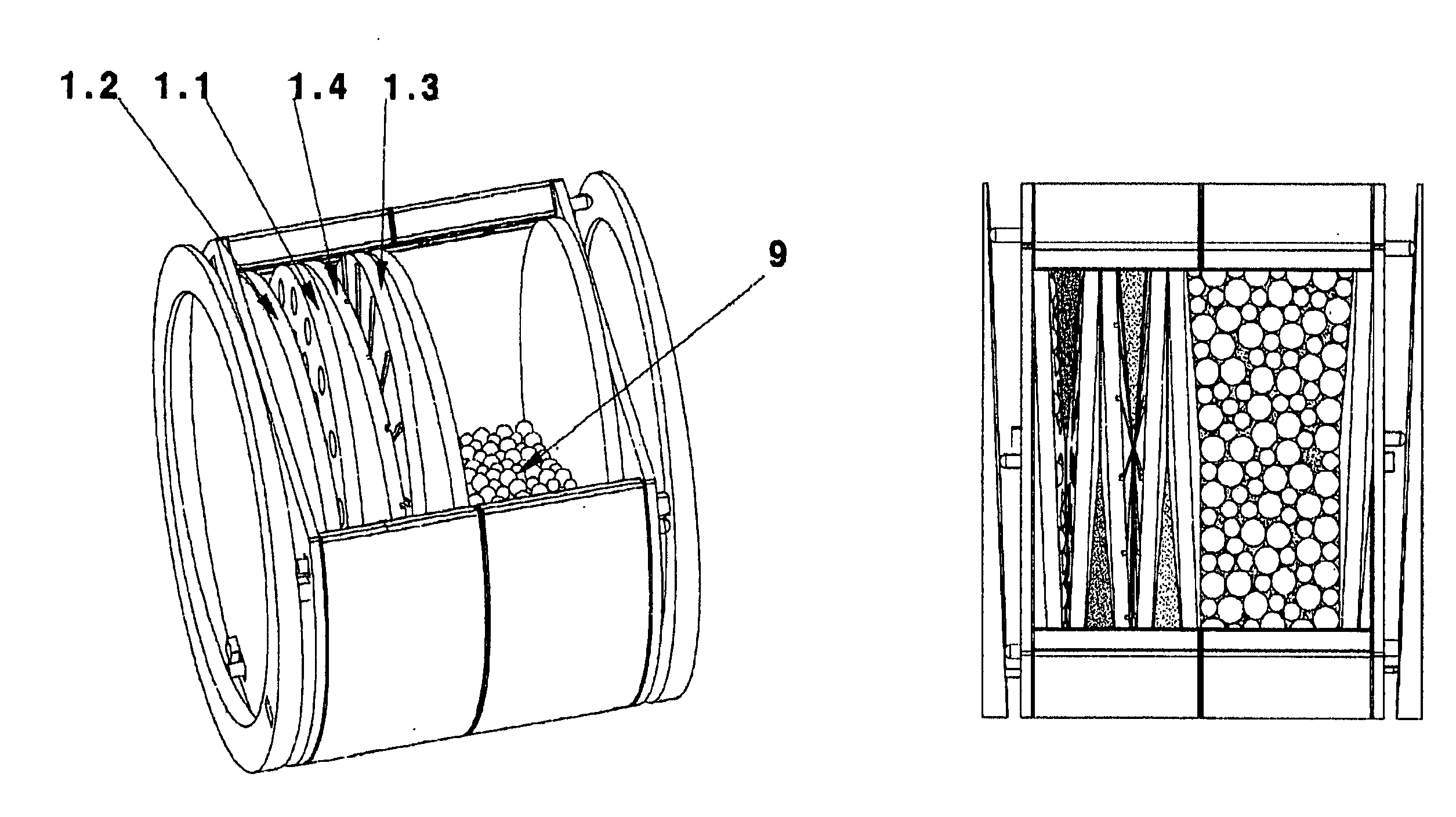 Device and method for the continuous treatment of masses a