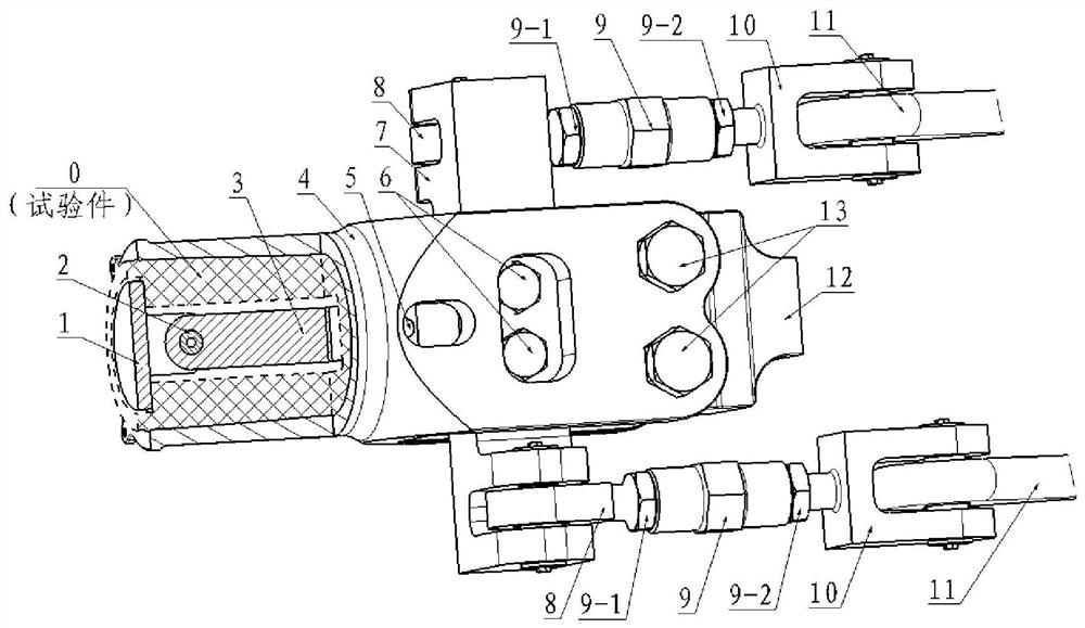 Centrifugal force separation type loading test device for rigid rotor wing main paddle central piece