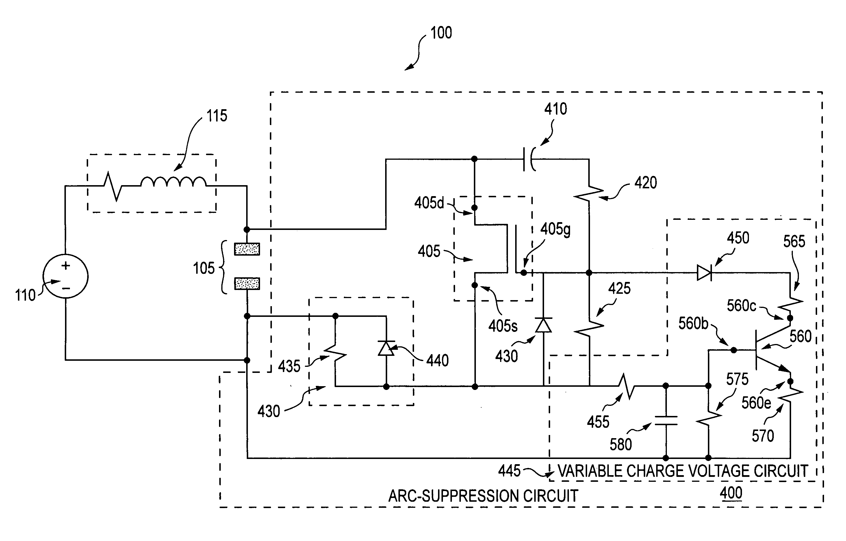 Arc suppression circuit for electrical contacts