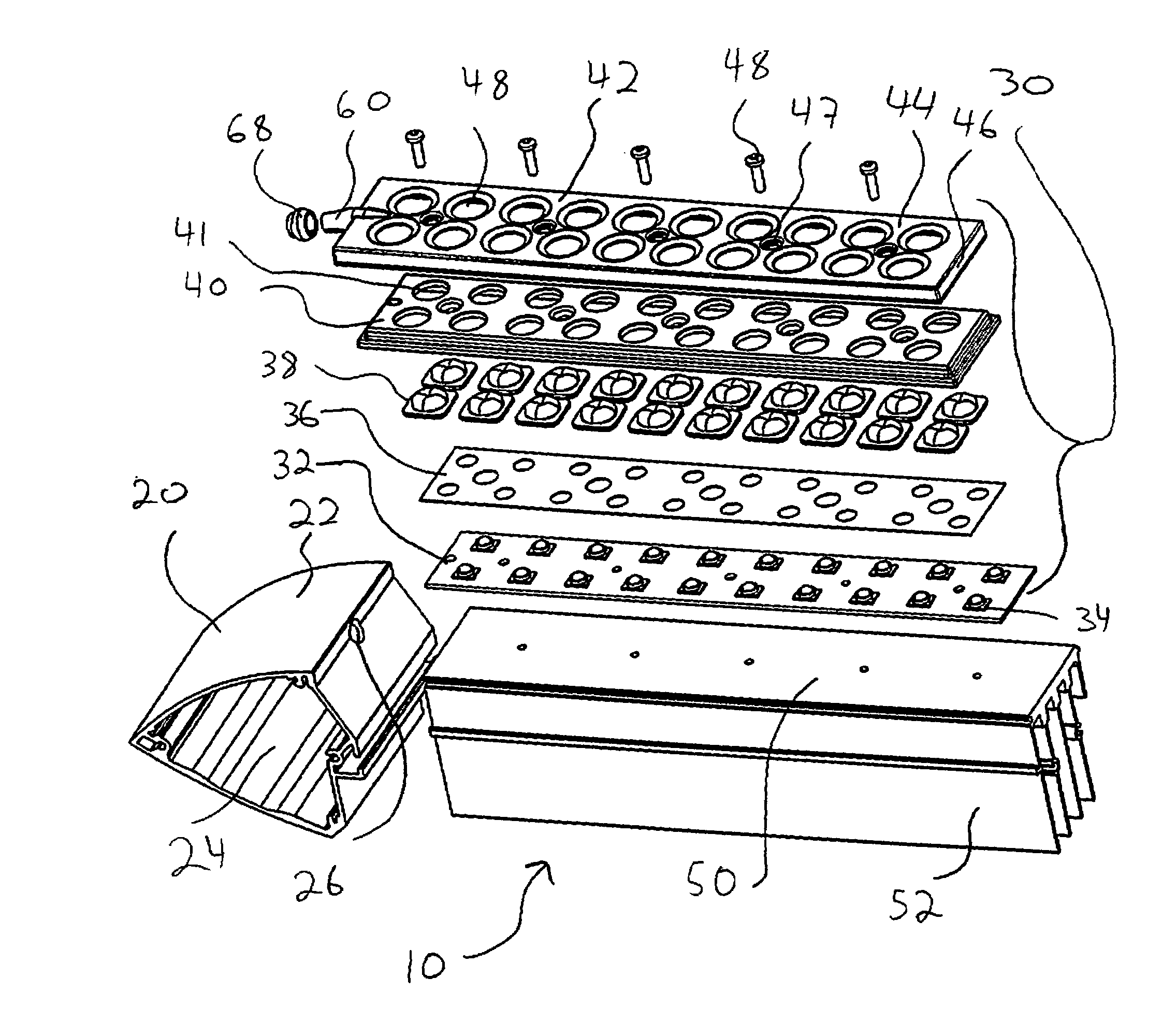 Multi-LED light fixture with secure arrangement for LED-array wiring