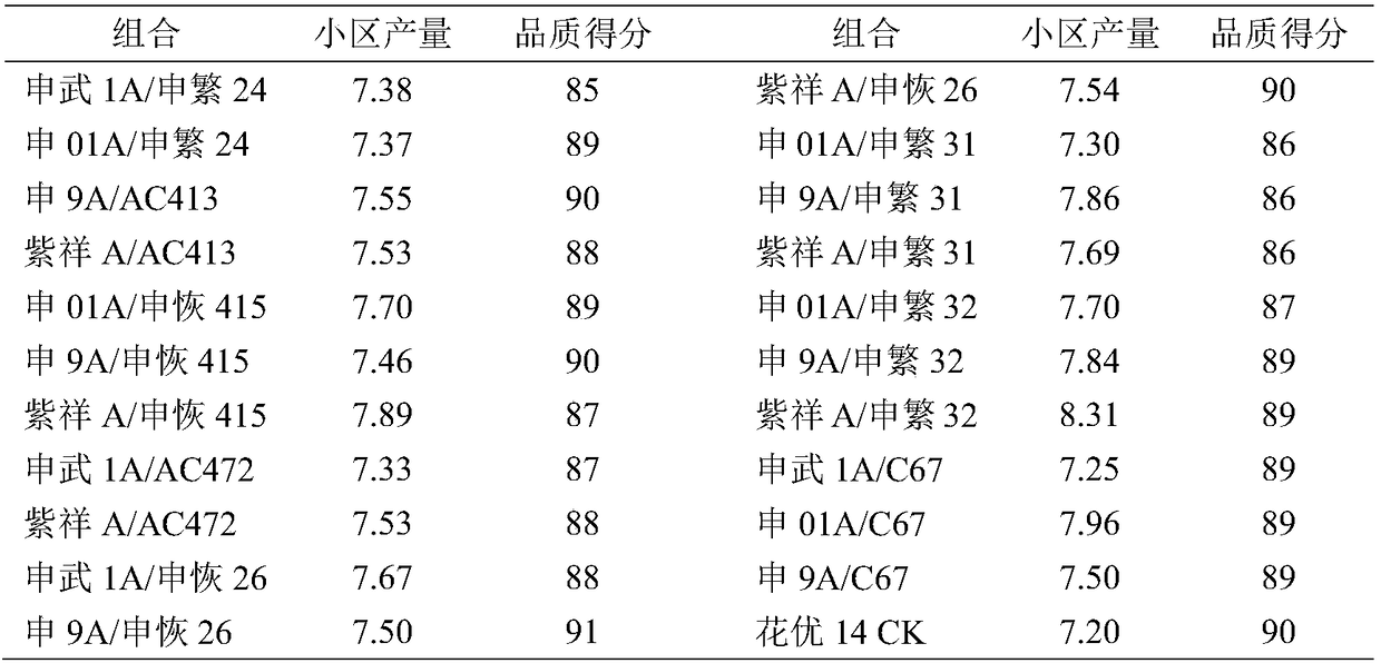 Prediction method of yield stability of hybrid round-grained nonglutinous rice combinations