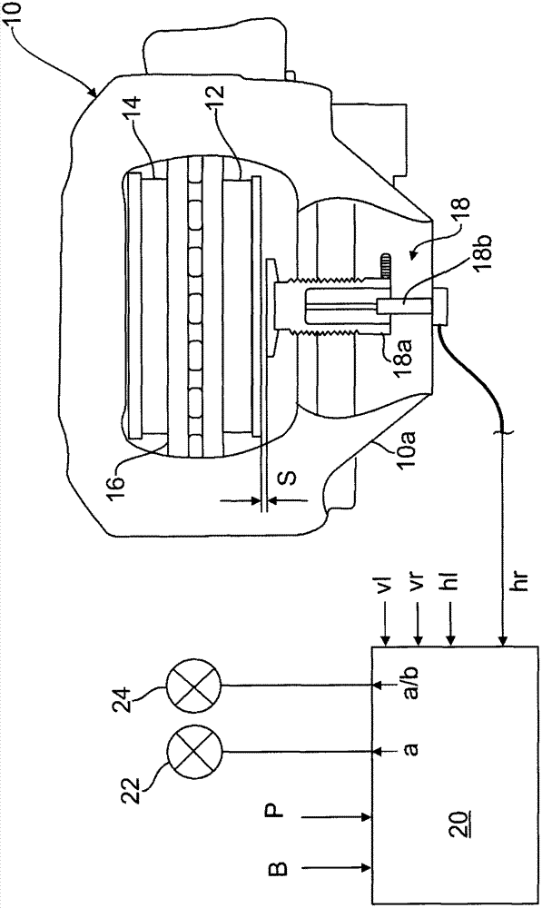 Method and device for monitoring brake lining wear and air clearance of an operating brake in motor vehicles