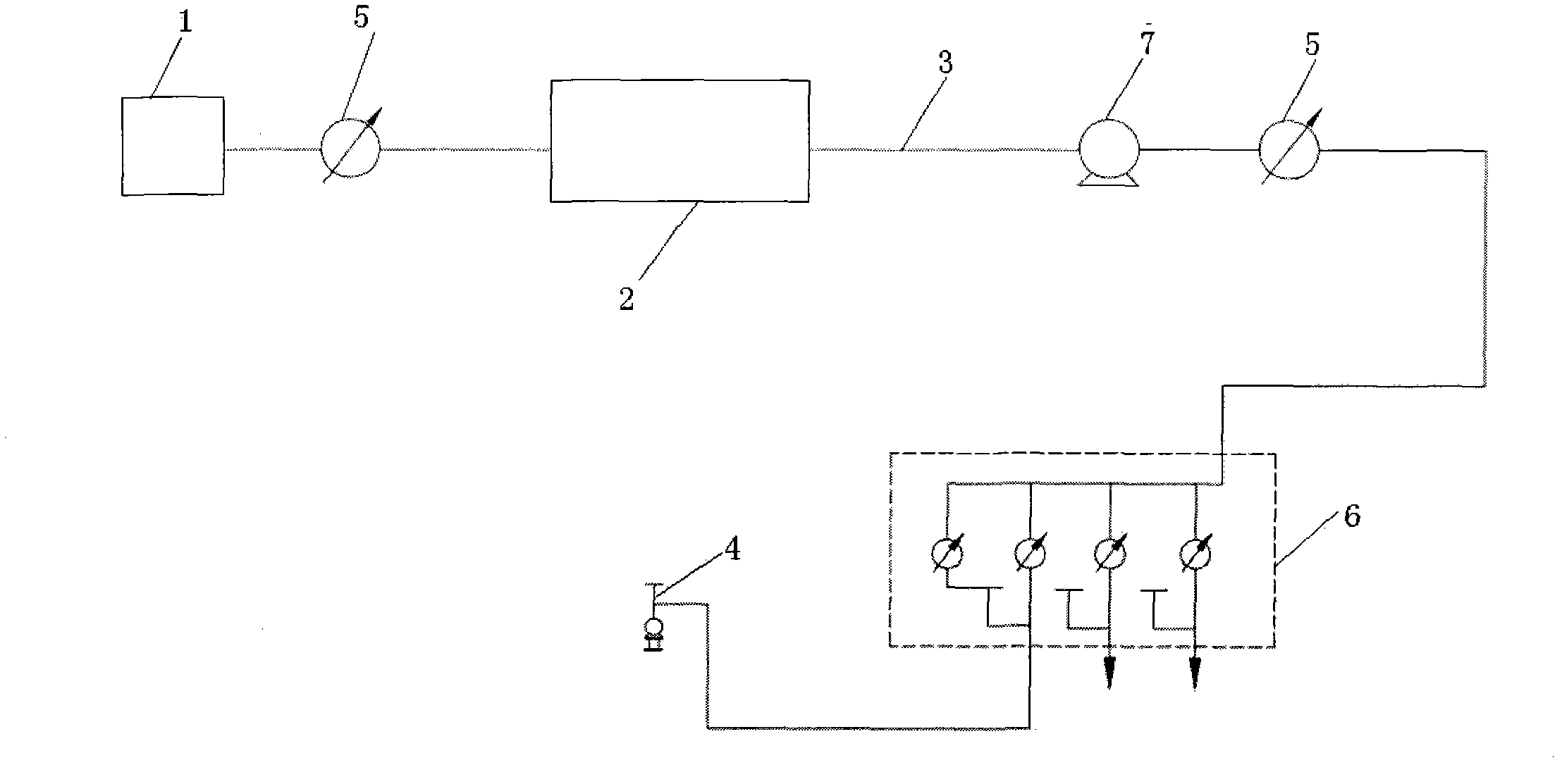 Single main pipe single well water distribution system applied to oil exploitation field and water distribution process thereof