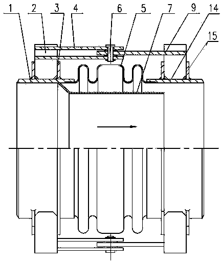 Restricted-type expansion joint for flue gas turbine inlet high-temperature flue