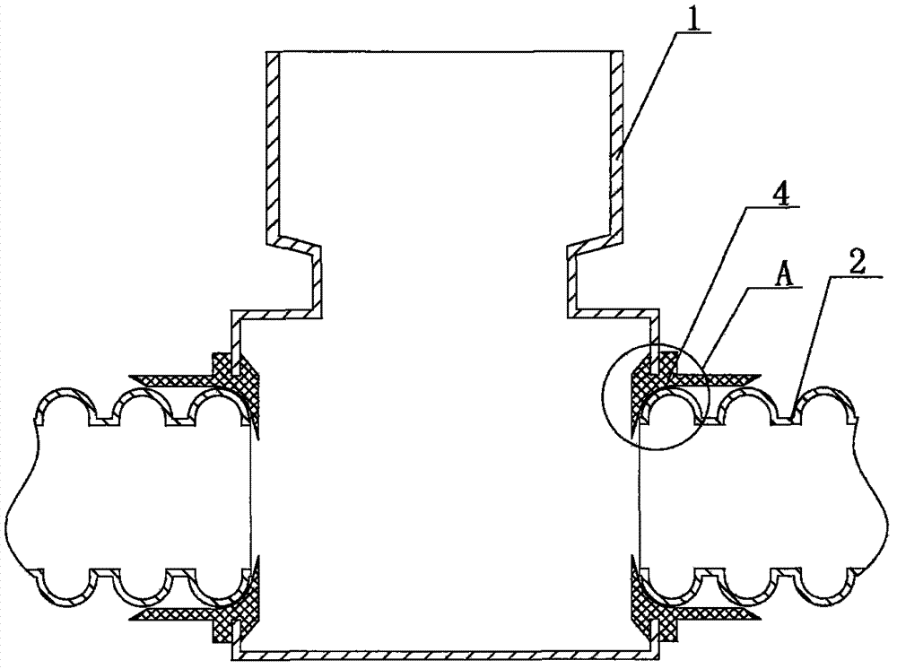 Connecting structure of plastic inspection well and corrugated pipe