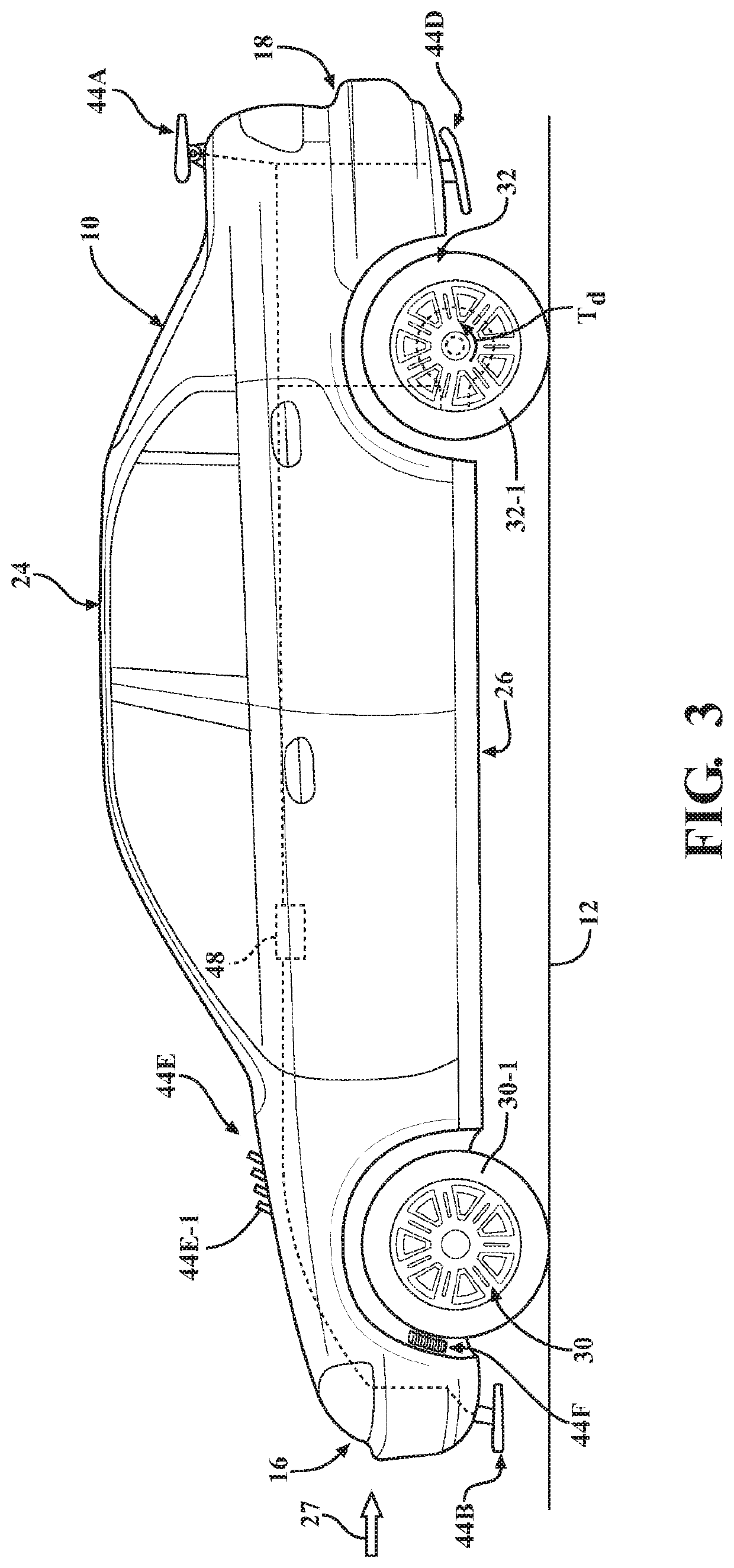 Control of vehicle aerodynamic force for hydroplaning mitigation