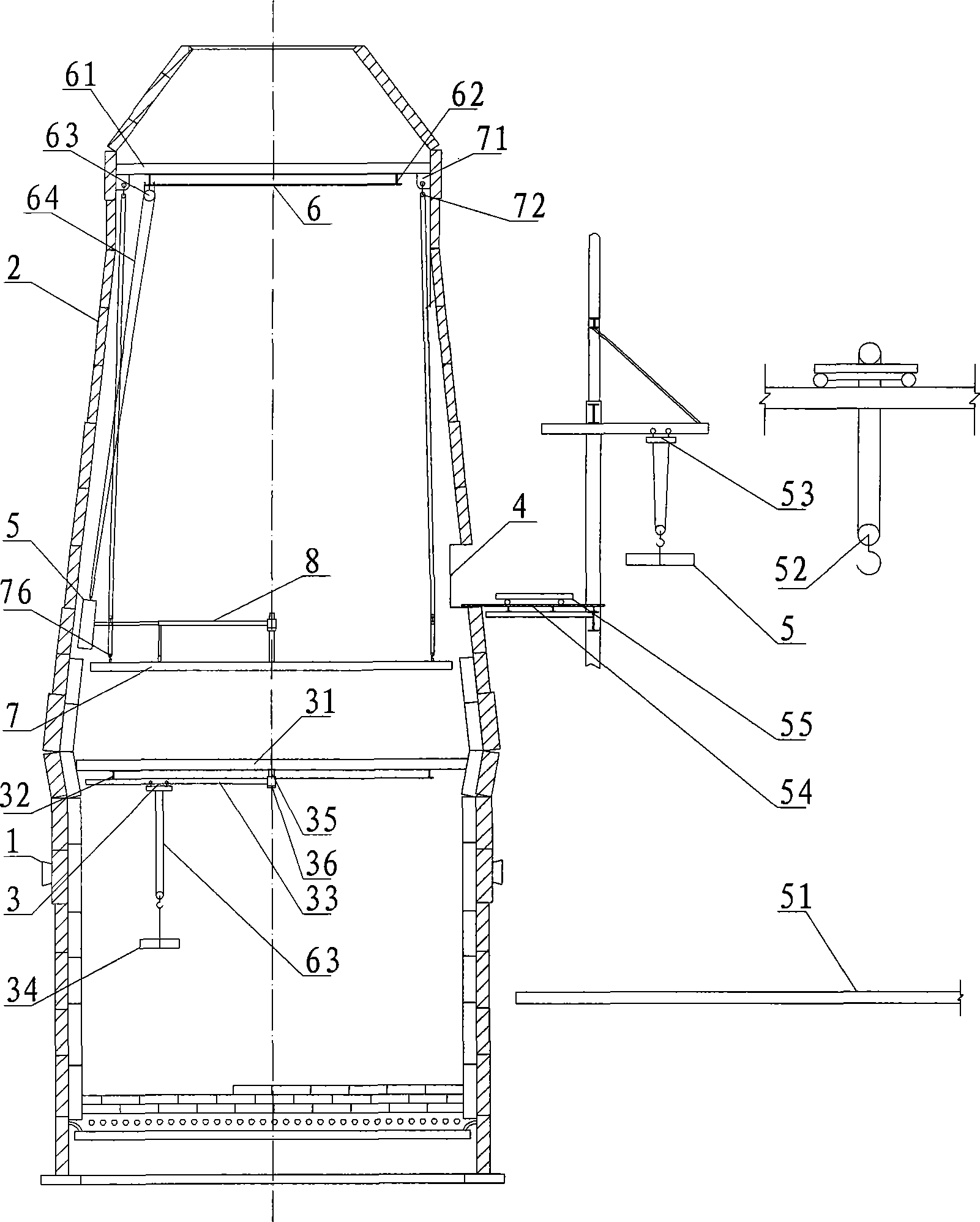 Construction method for internal cooling wall and furnace liner of blast furnace