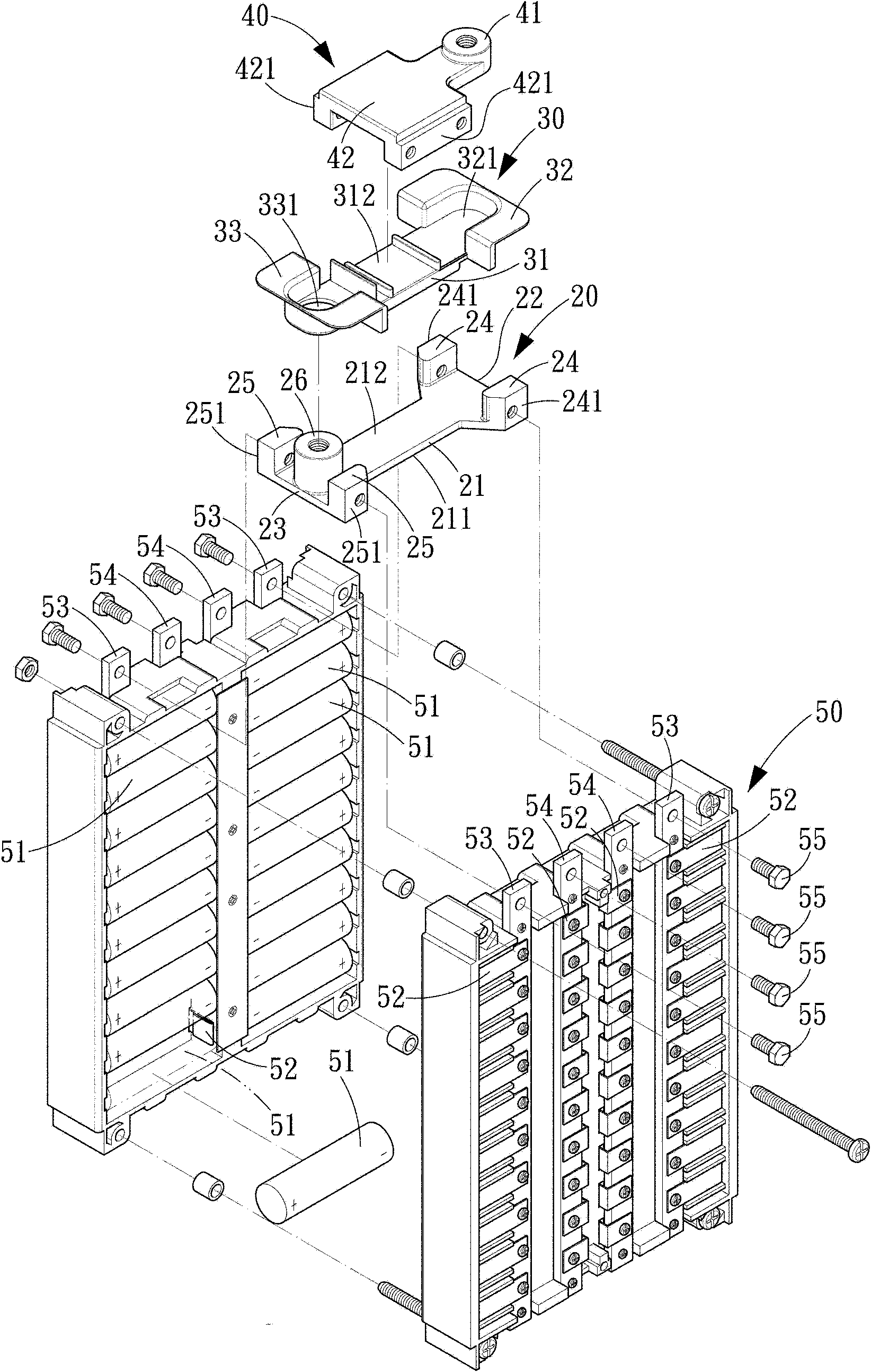 Terminating electrode head structure for assemble cell