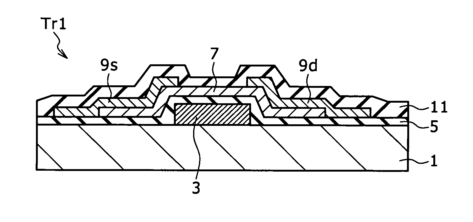 Thin film transistor, display, and electronic apparatus