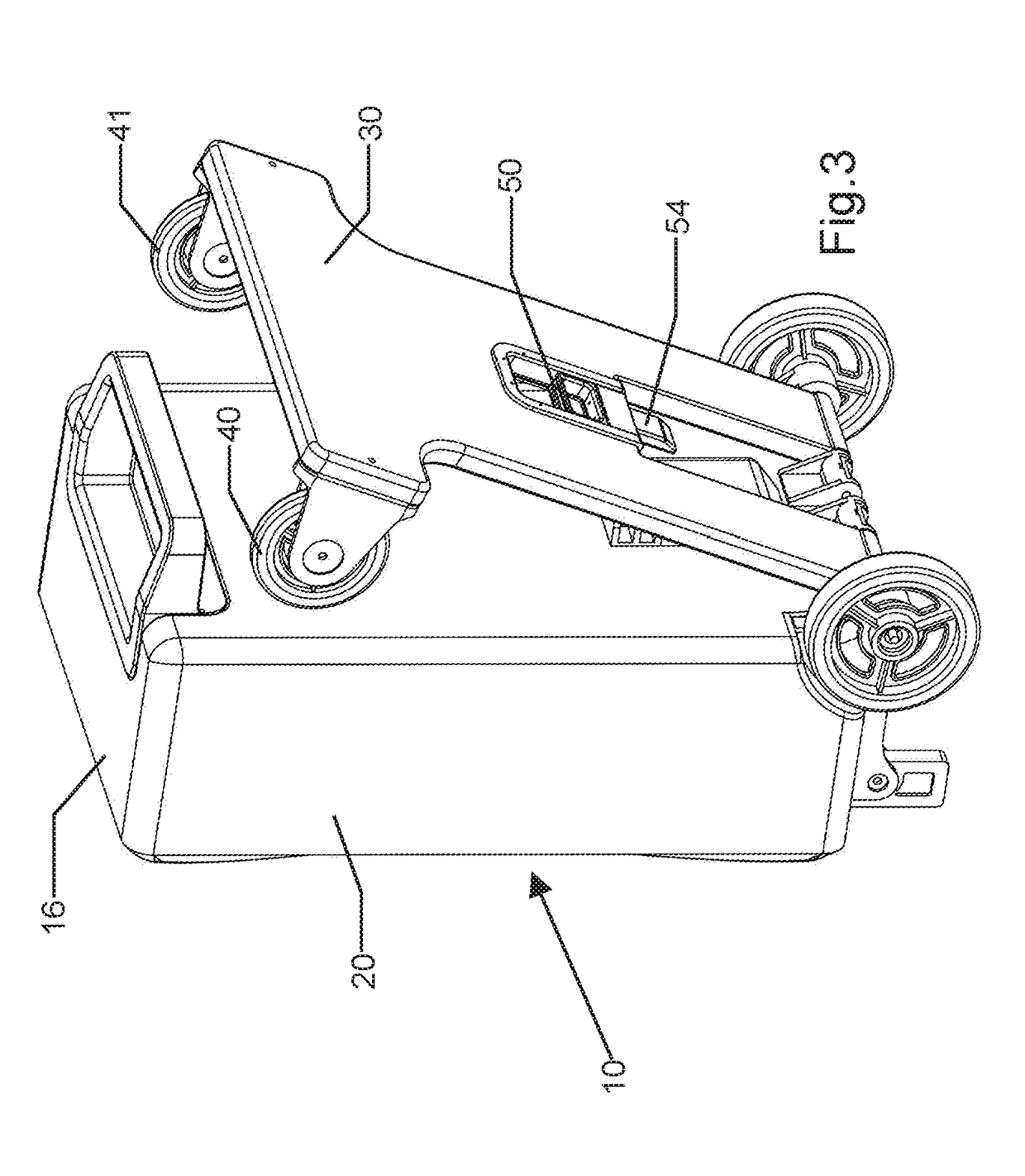 Rollable personal container transport device with rotating platform