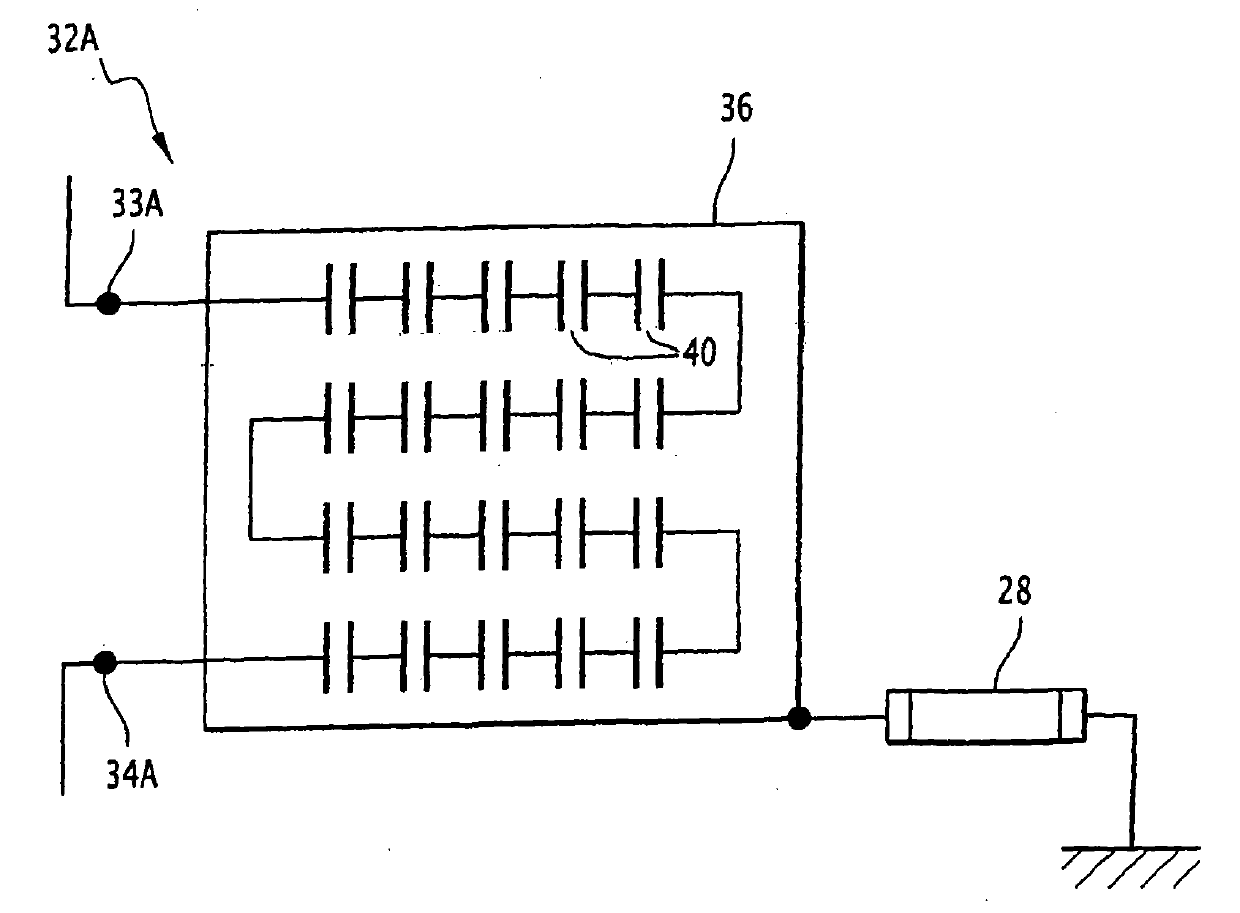 Energy storage chain for a vehicle, including at least one ultracapacitor module, energy storage system and railway vehicle