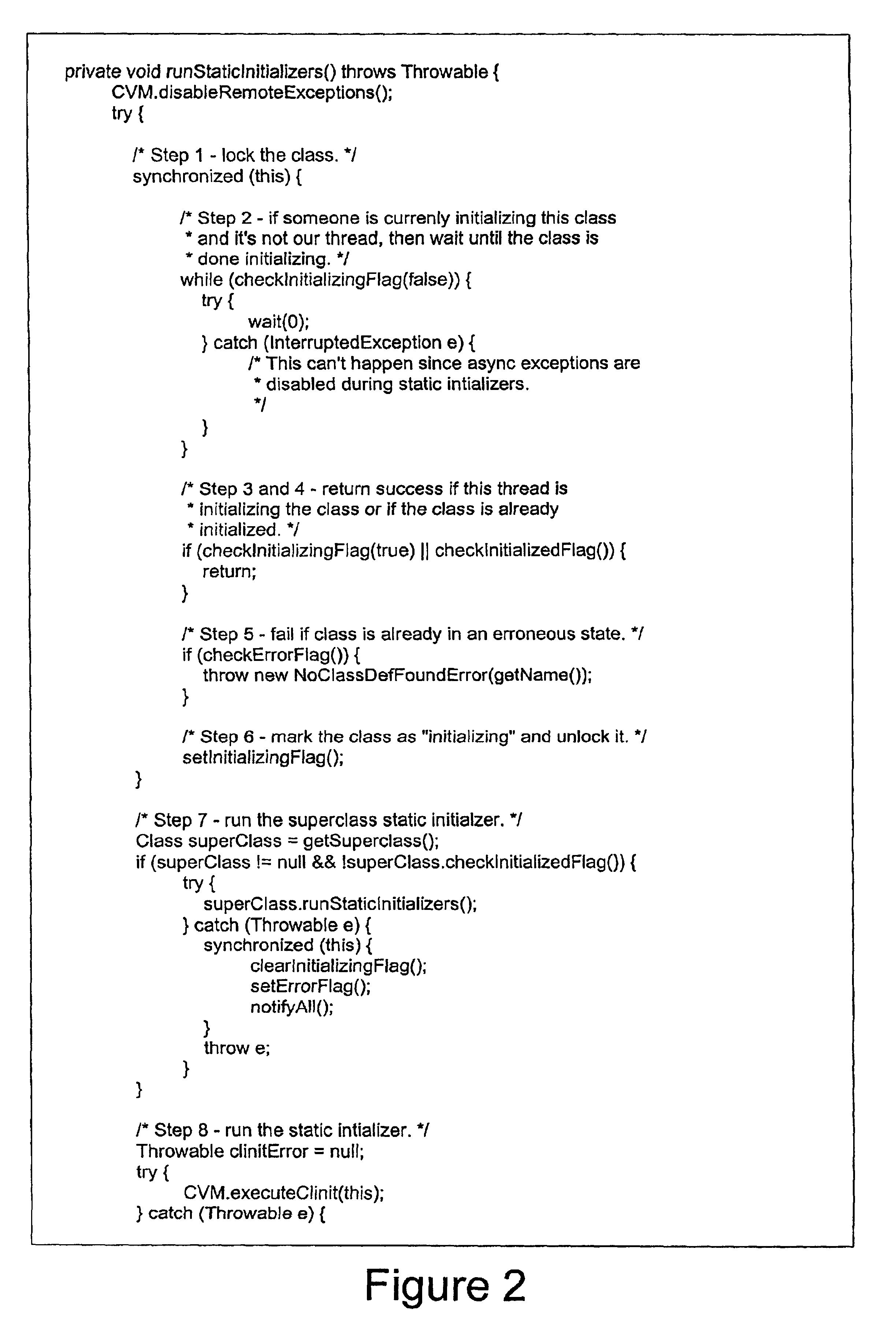 Method and apparatus for eliminating C recursion from a Java(TM) bytecode interpreter