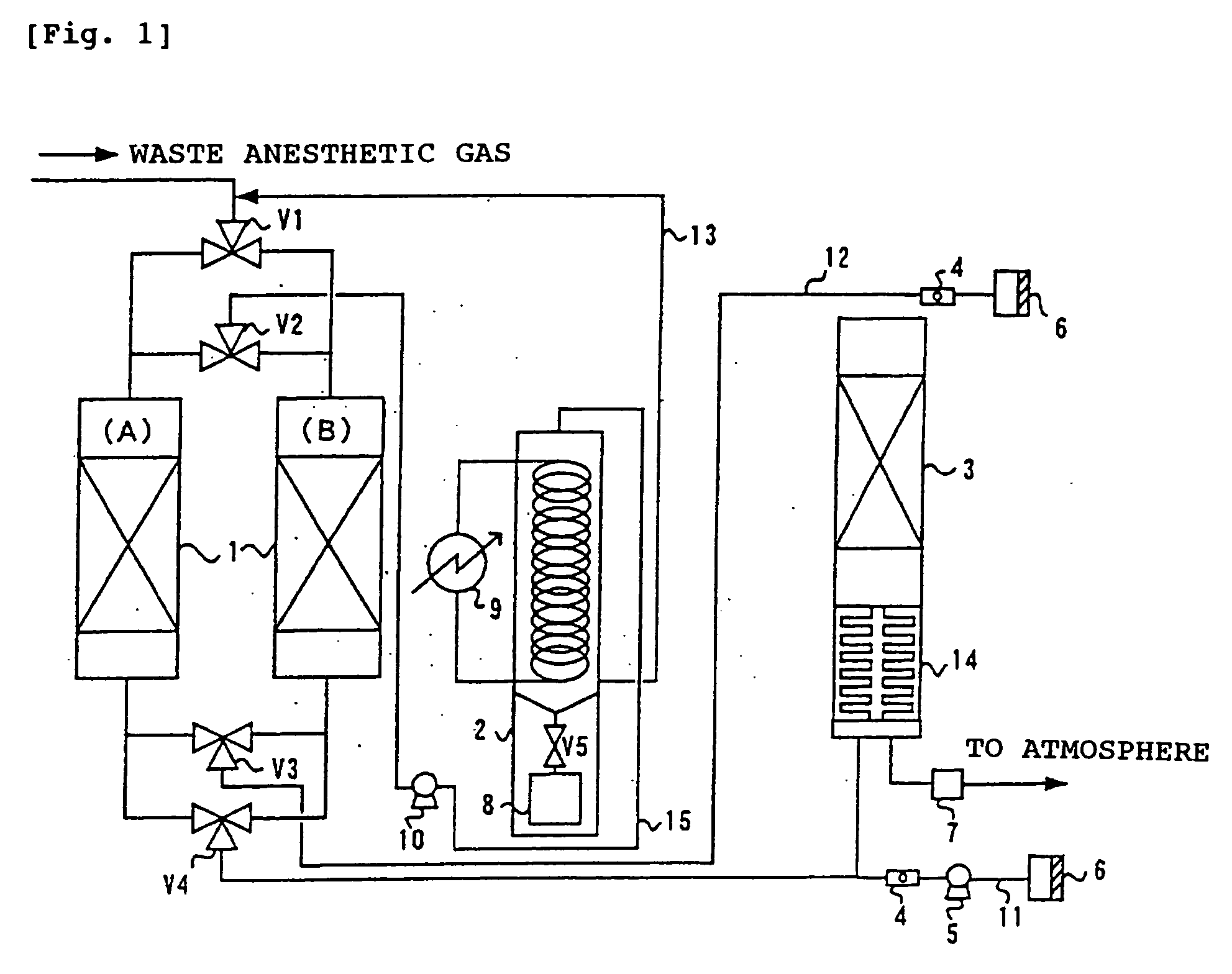 Process and apparatus for treating waste anesthetic gas
