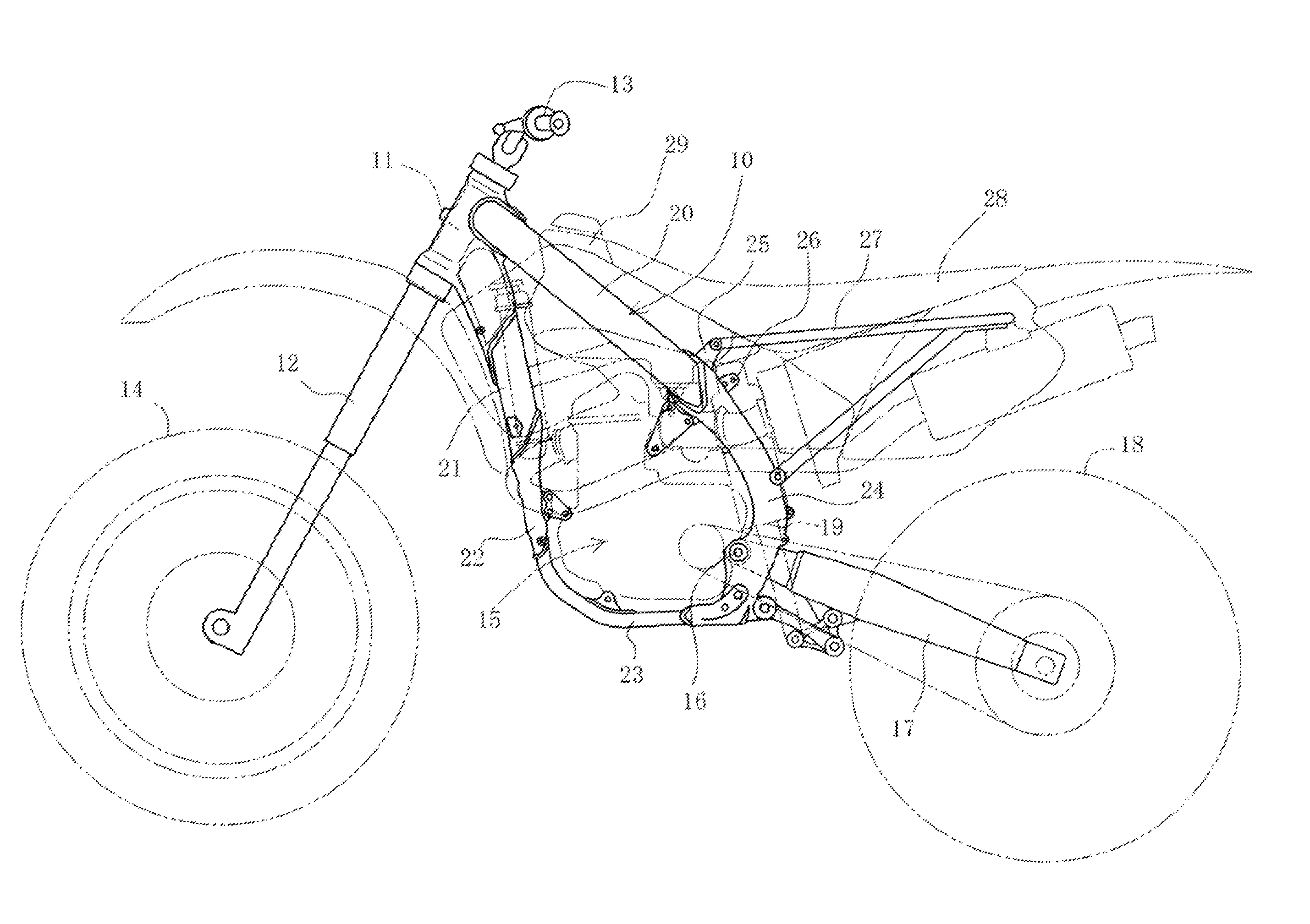 Body frame for a saddle-type vehicle, and vehicle including same