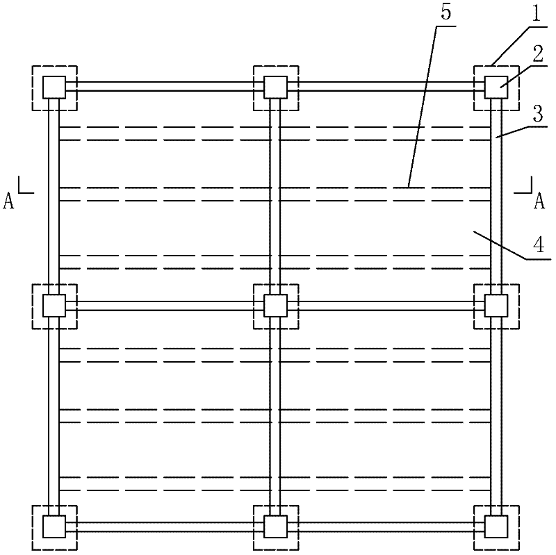 Method for preventing settling and cracking of terrace with large area by utilizing combined prestressing concrete beams at region with soft soil layer