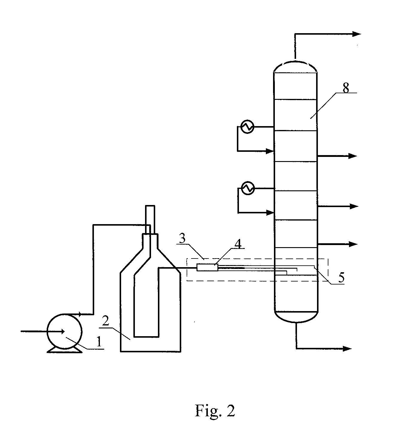 Distillation tower for improving yield of petroleum hydrocarbon distillate and feeding method thereof