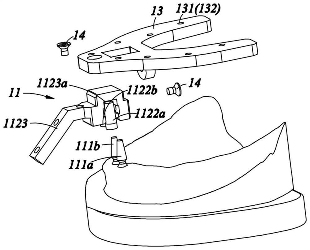 Mandibular edentulous implant components, trackers, navigation systems and implant tools