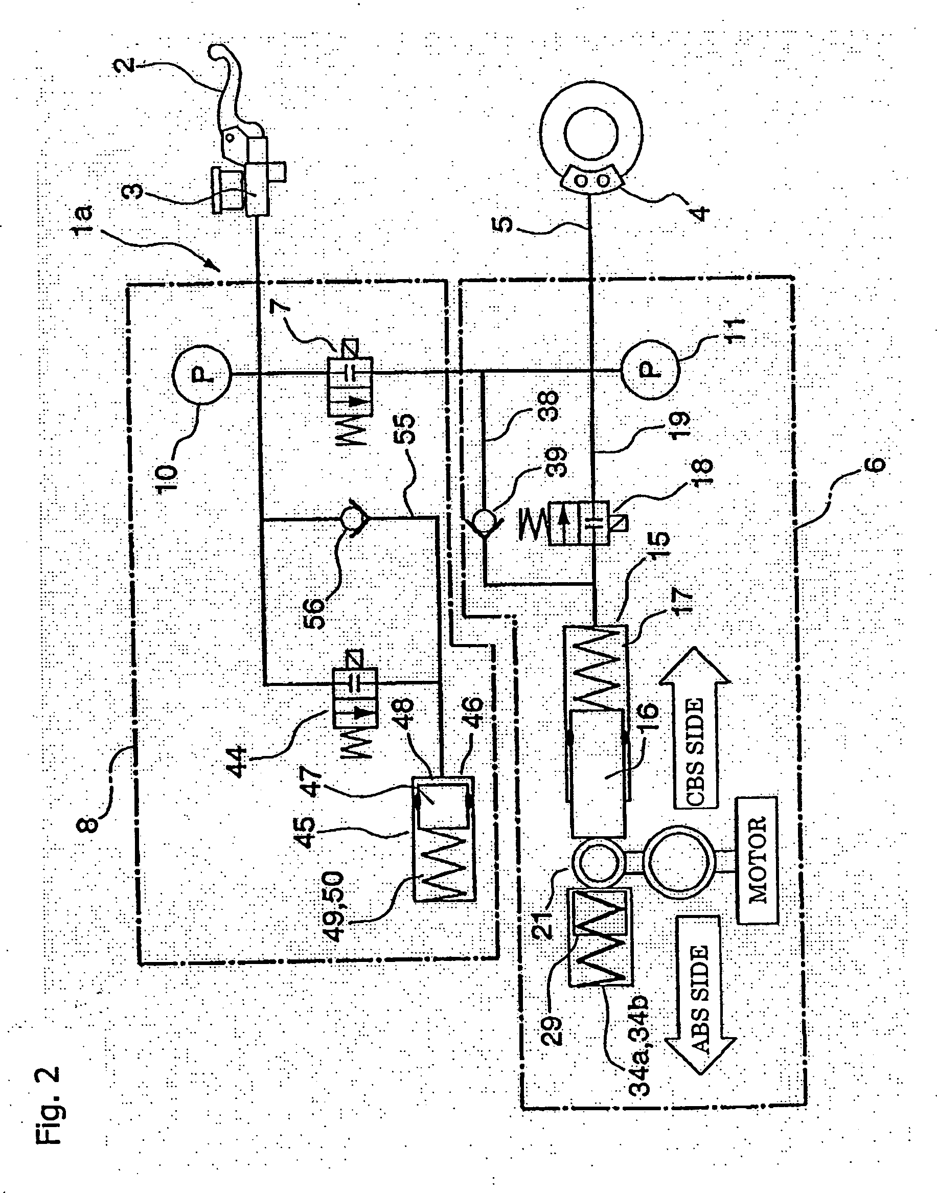 Brake device for a two-wheeled motor vehicle, and method of using same
