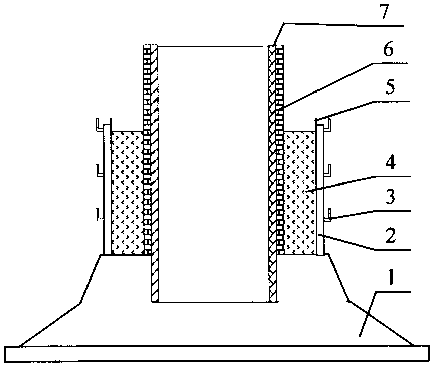 Synchronous construction method for chimney lining external concrete