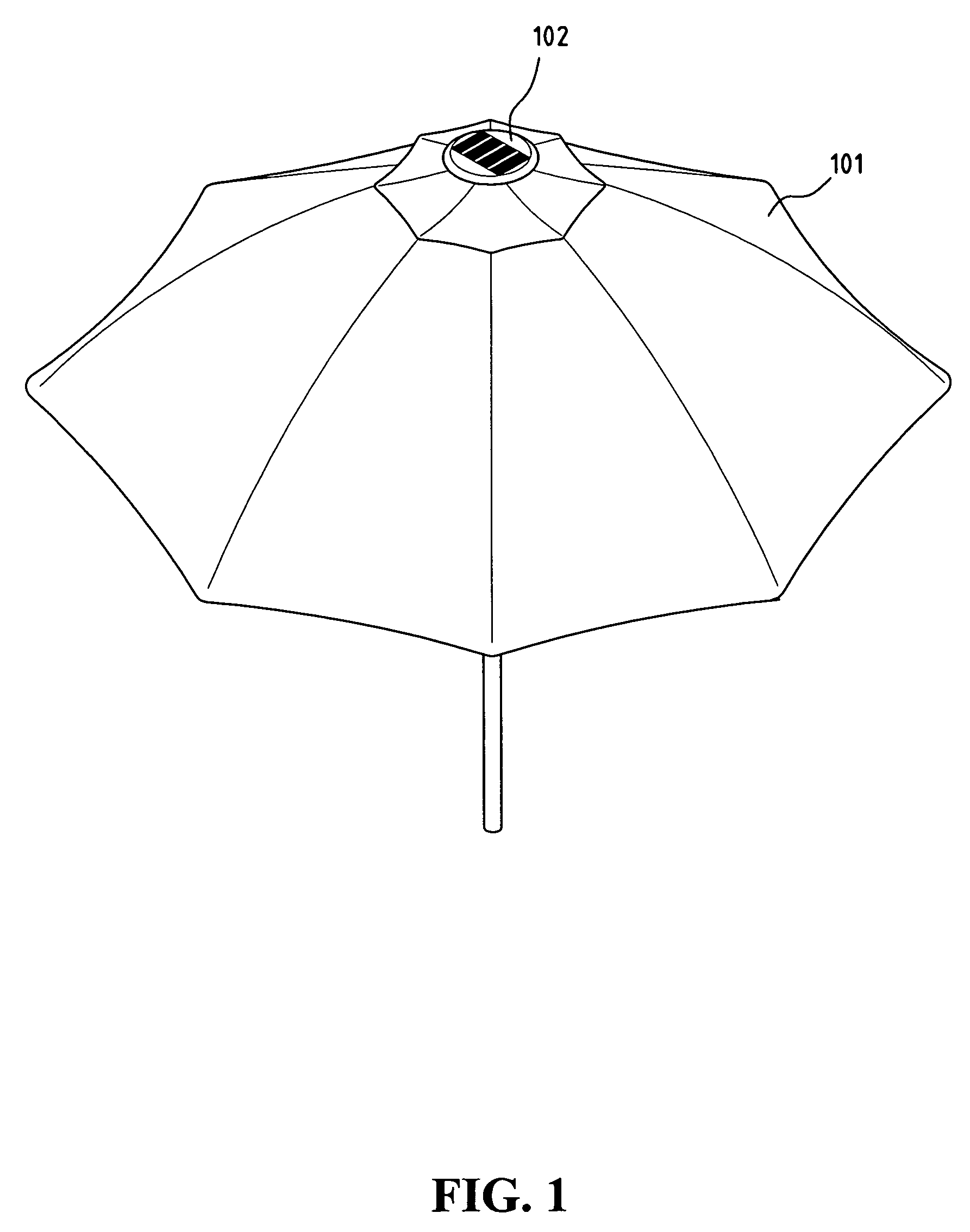 Umbrella having solar powered illumination structure