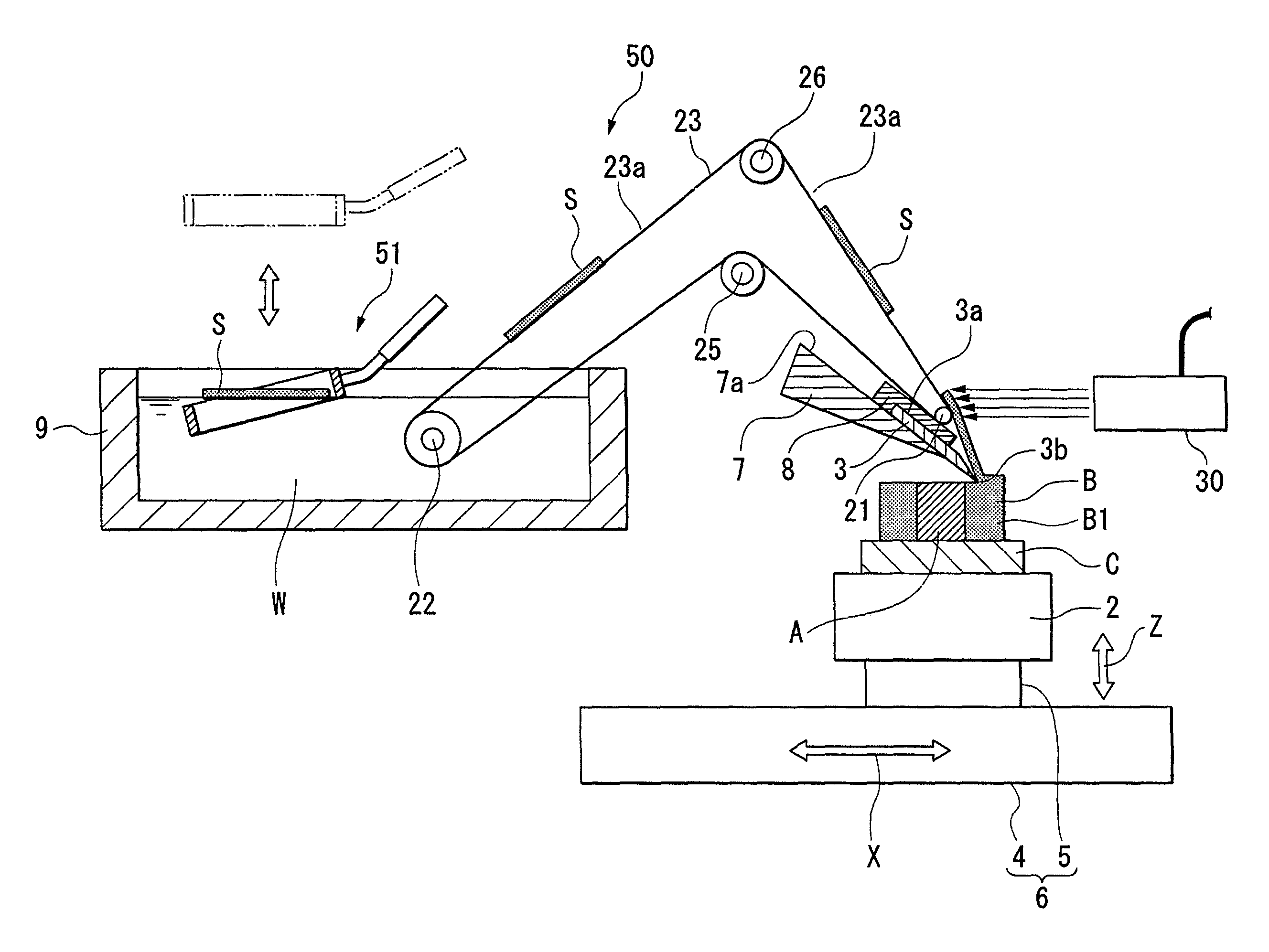 Thin-section conveyor apparatus, thin-section scooping tool, and method for transporting thin sections