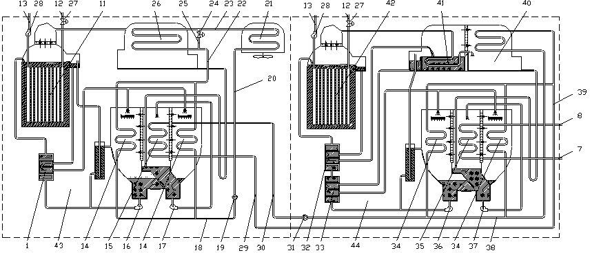 Cascading air-cooling composite single-effect and double-effect type lithium bromide absorption refrigerating machine