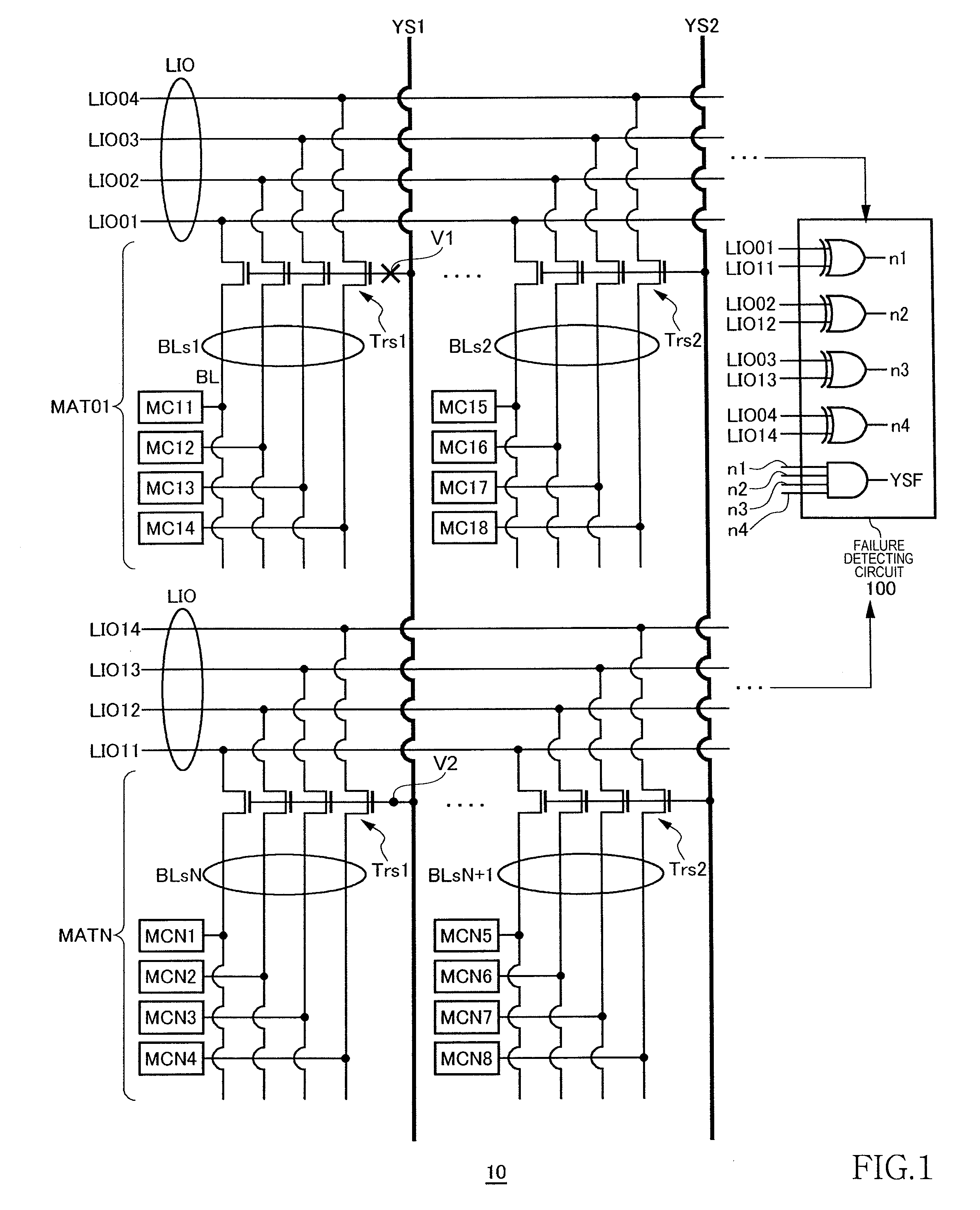 Semiconductor device having bit lines and local I/O lines