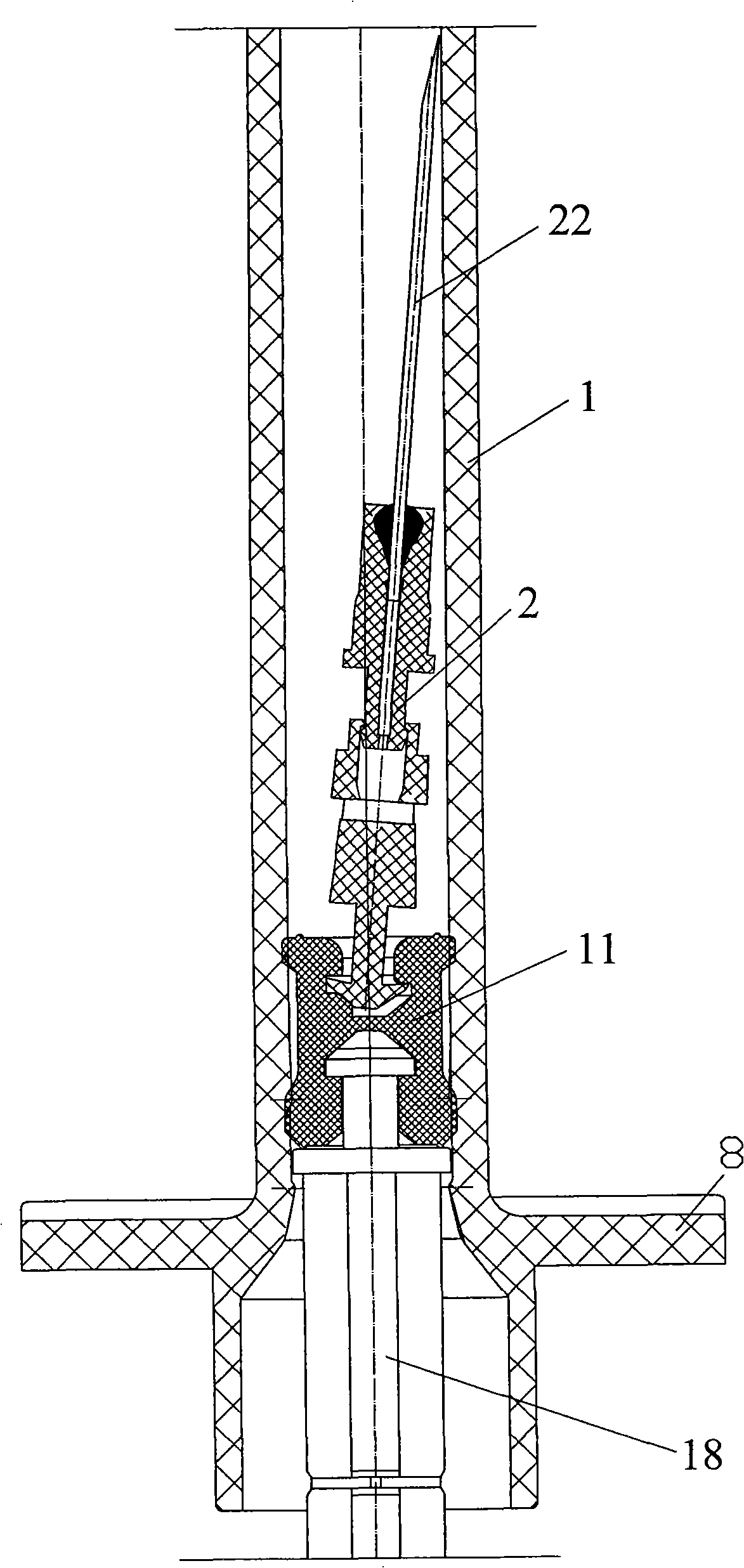 Safety injector with injection needle automatically deflecting when shrinking