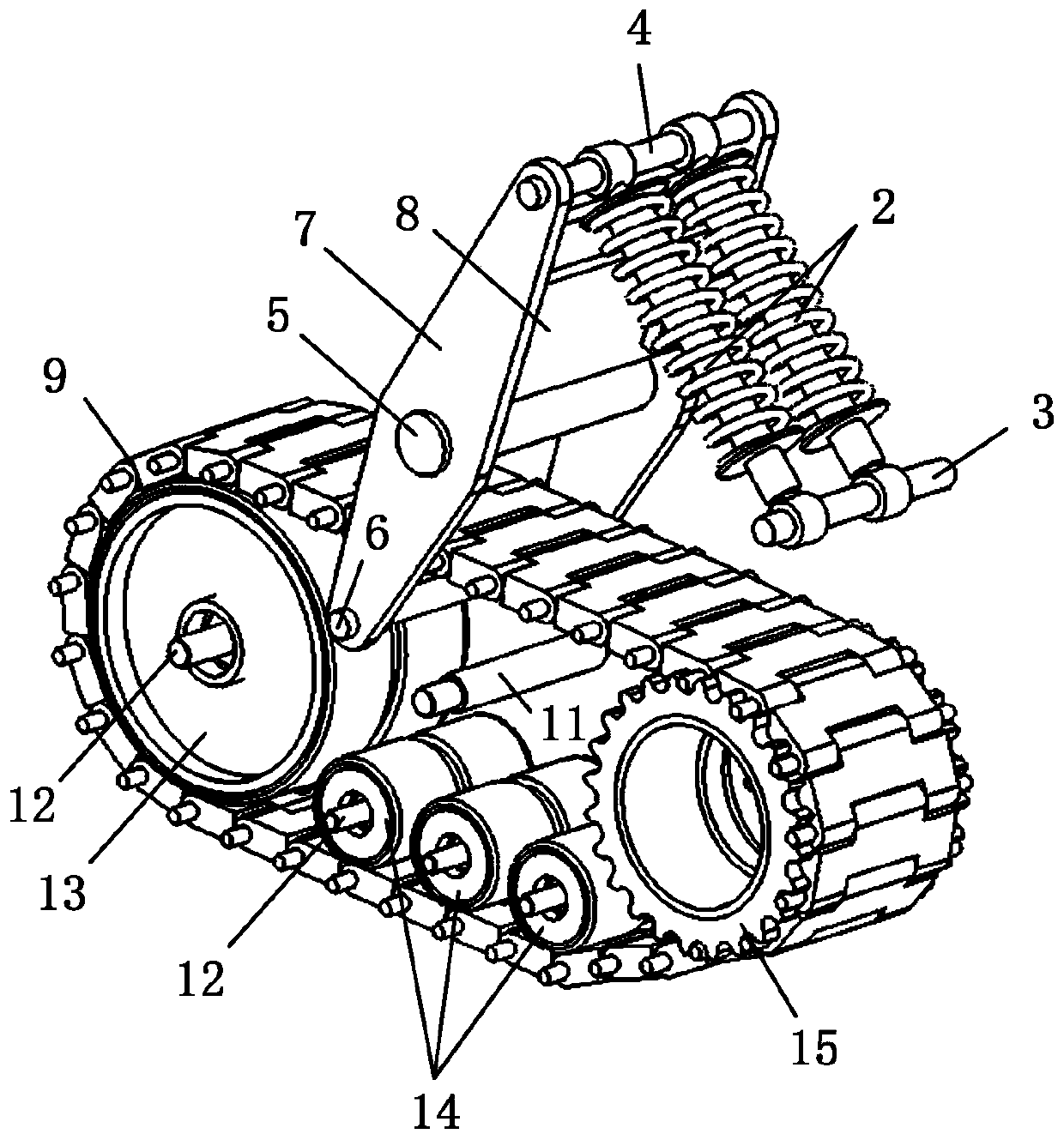 Crawler-type swing arm suspension type walking mechanism and crawler vehicle