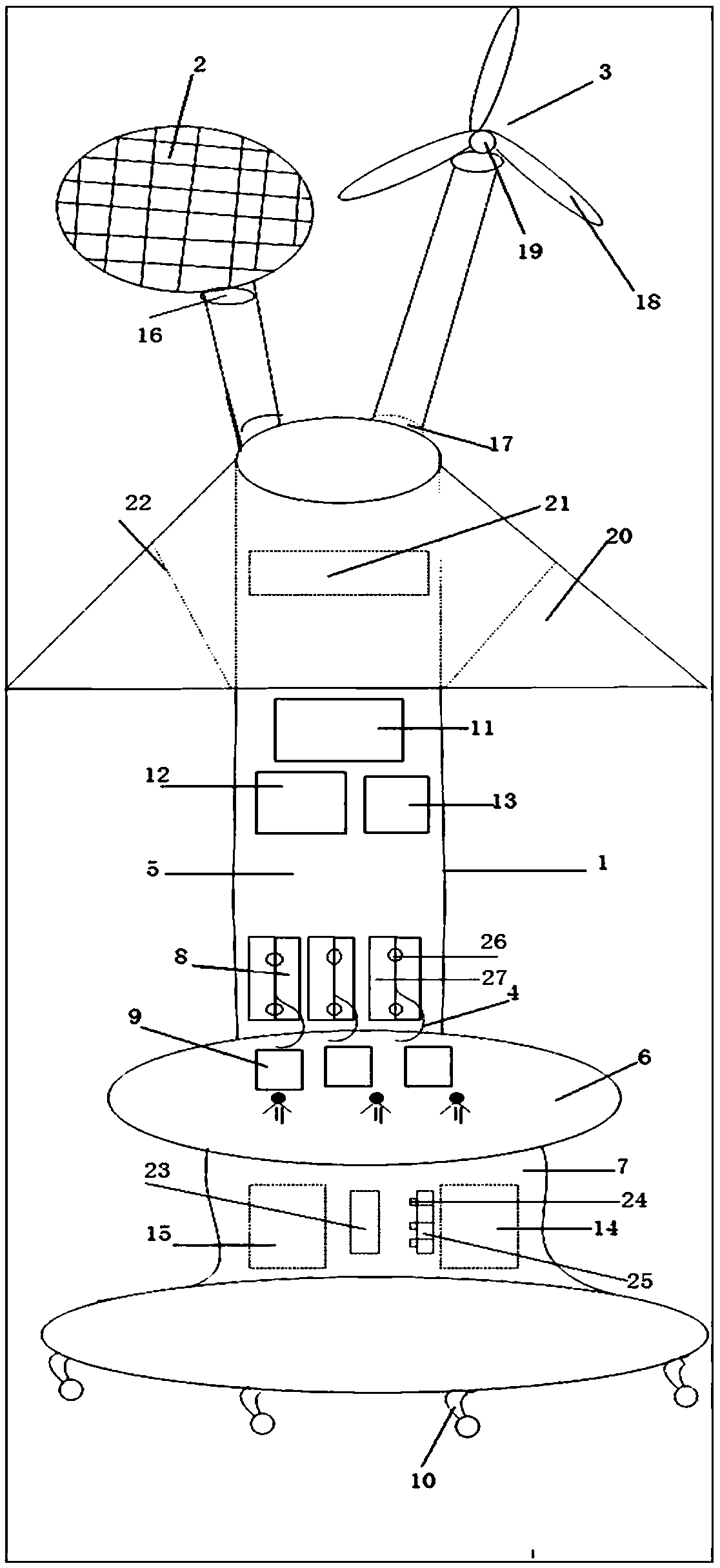 A movable charging pile for a wind-solar complementary mobile phone and a method for realizing the same