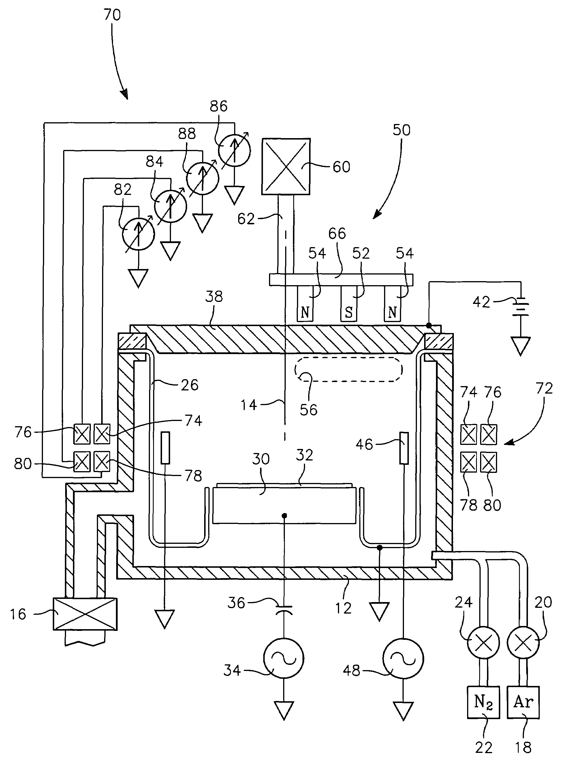 Variable quadruple electromagnet array in plasma processing