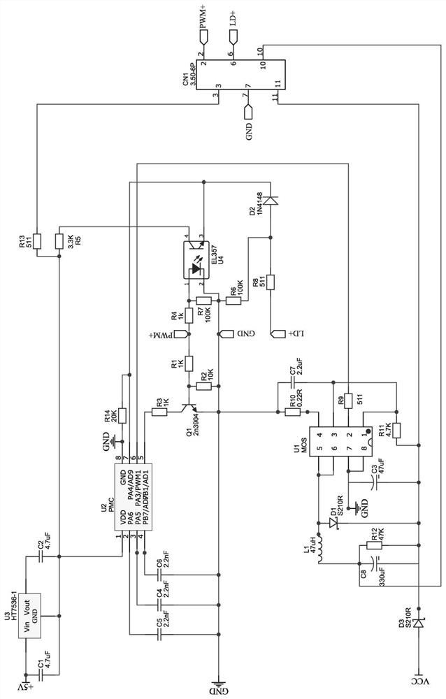 A LED post-stage multi-control eye-relieving high-gloss drive circuit