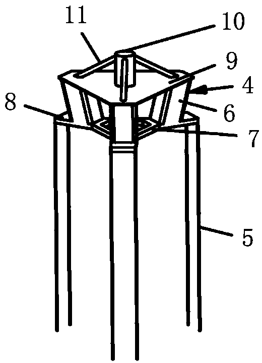 Floating fan base with flare type tension legs, marine wind-driven generator and construction method