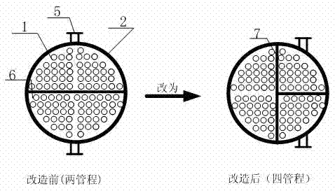 Method for changing number of tube passes of tube type heat exchanger