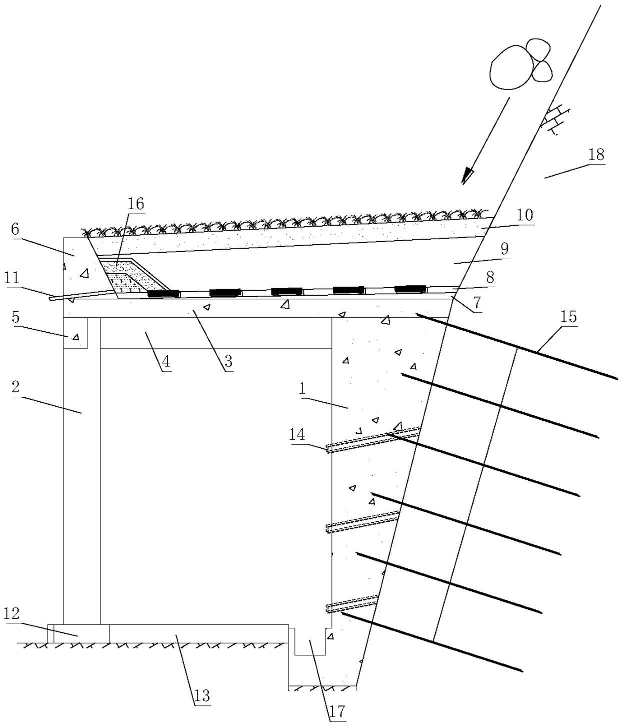 Ecological shed-tunnel structure for protecting a highway under a high and steep slope