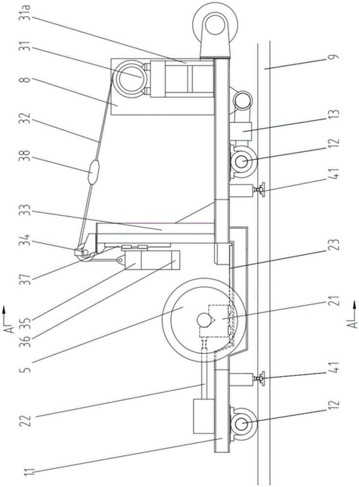 A railway ballastless track walking type drop shaft test bench