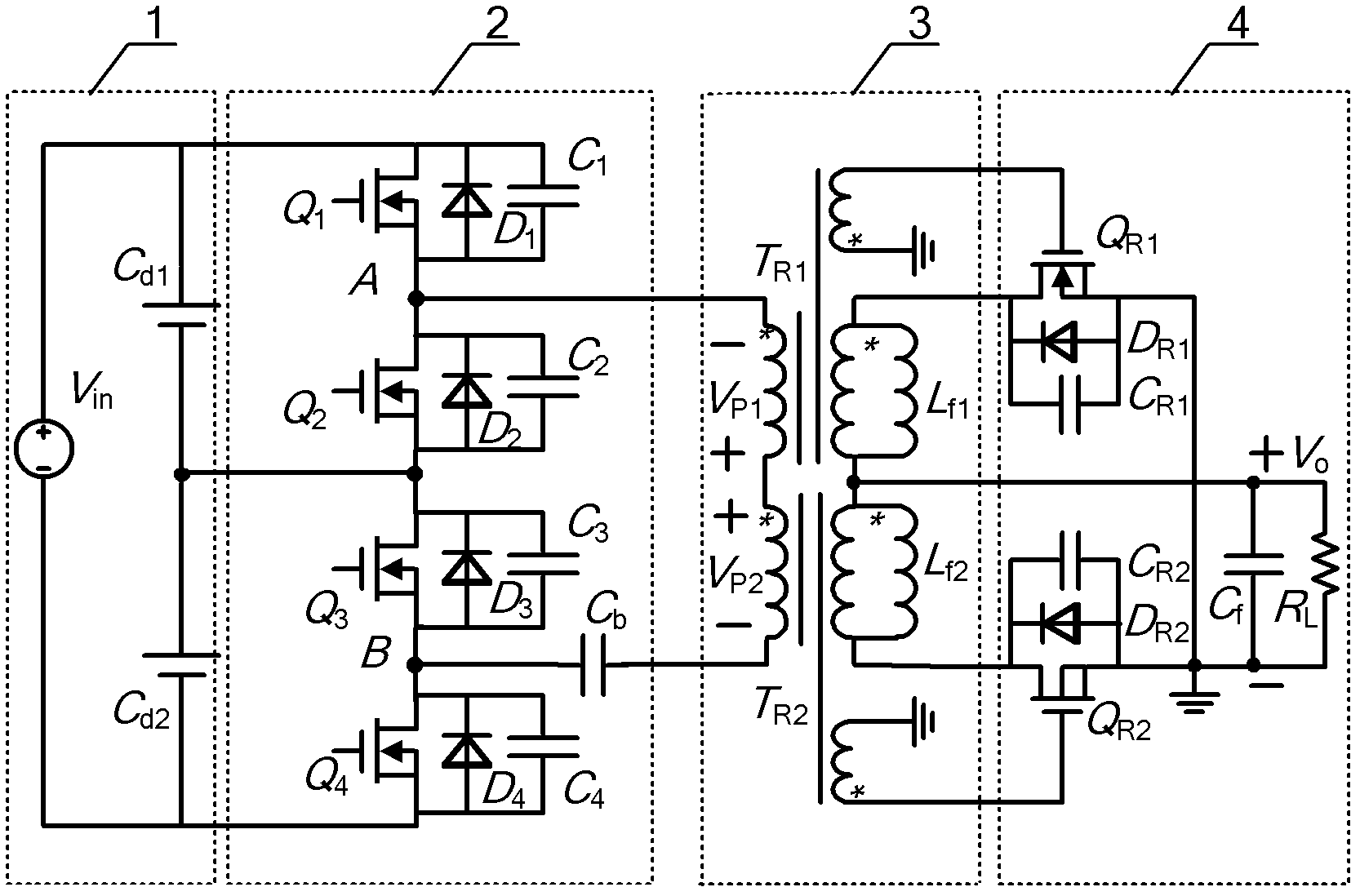 Magnetic integrated self-driving current-double rectification half-bridge three-level direct-current converter