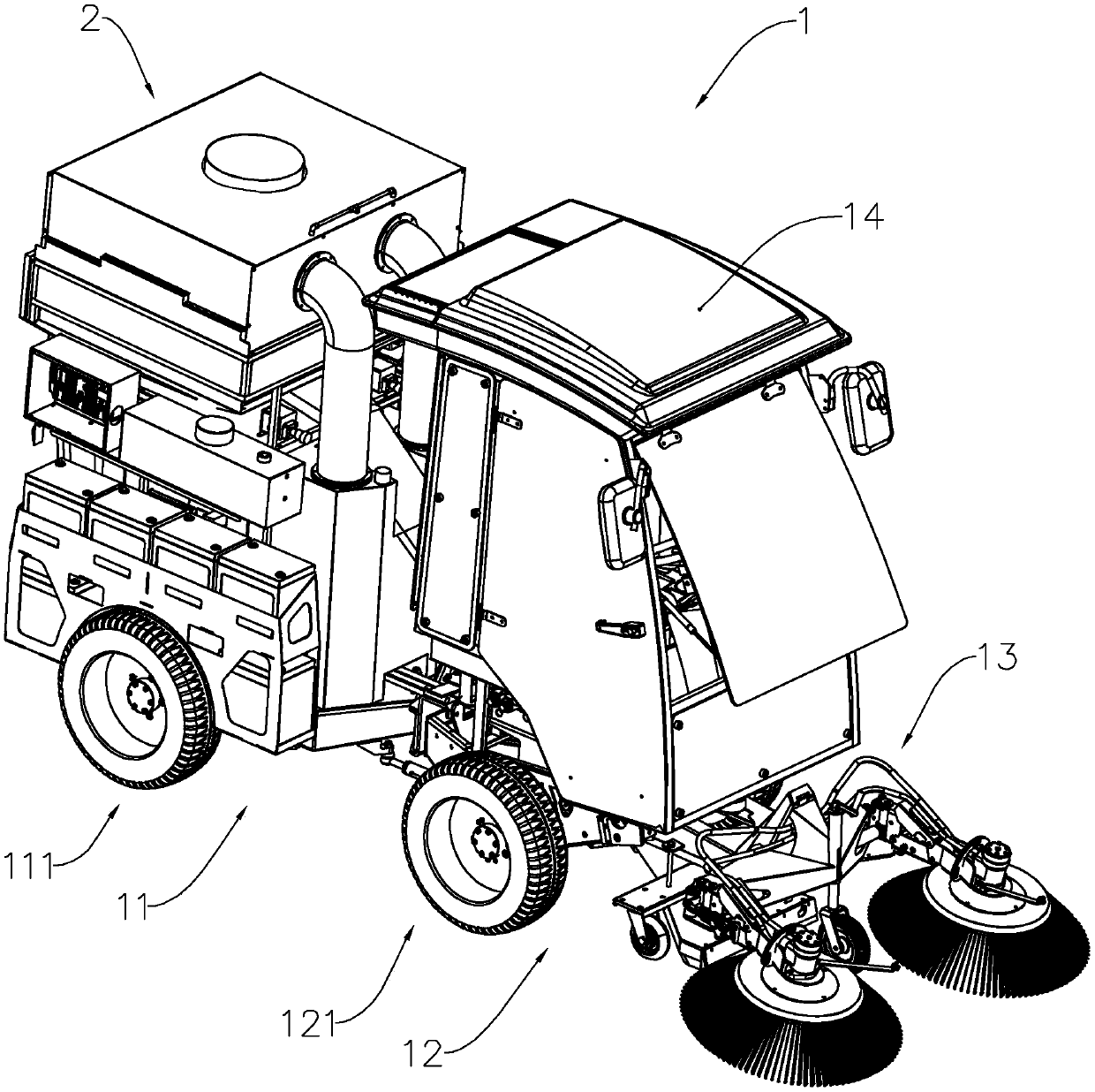 An electric floor sweeper with a dust treatment device