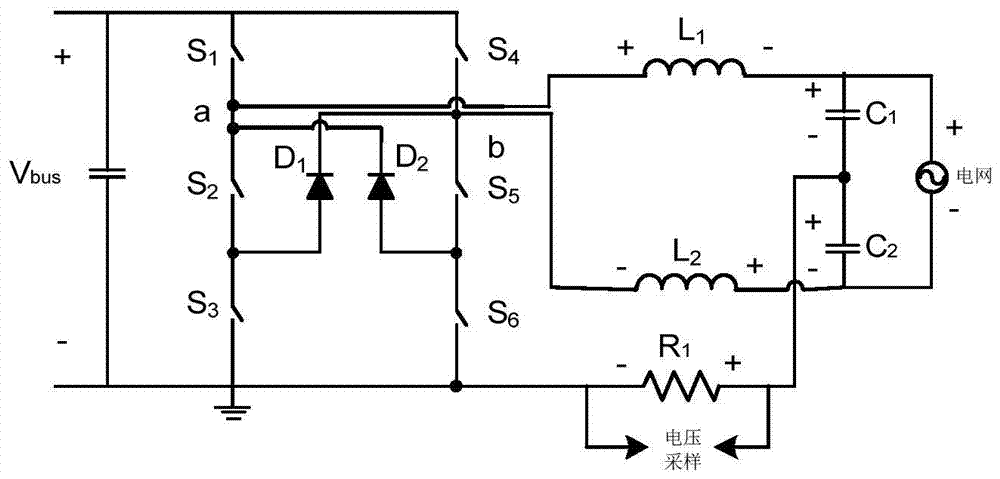 Six-switch circuit topology of non-isolated full-bridge inverter and its monitoring method