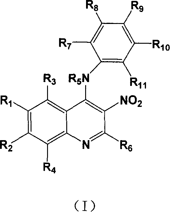 4-Substituting anilino-3-nitroquinoline compounds, prepn. method and use thereof