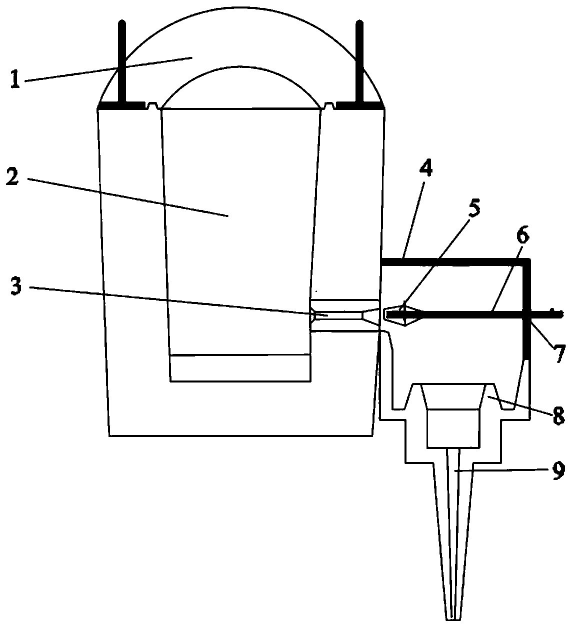 Liquid-state molten slag caching and flow measuring and controlling device