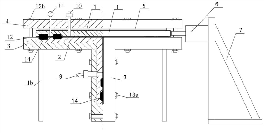 Shield tunnel T-shaped seam dynamic slab staggering water pressure resistance simulation test device and method