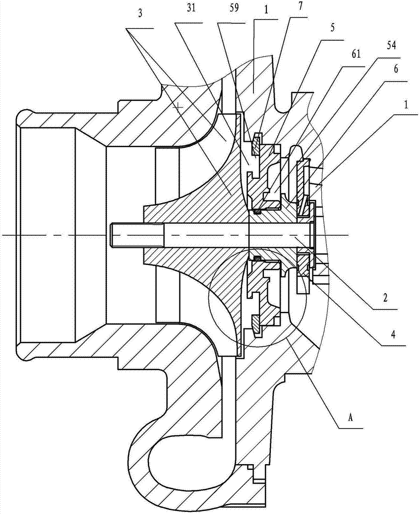 Gas compressor end sealing structure of turbocharger